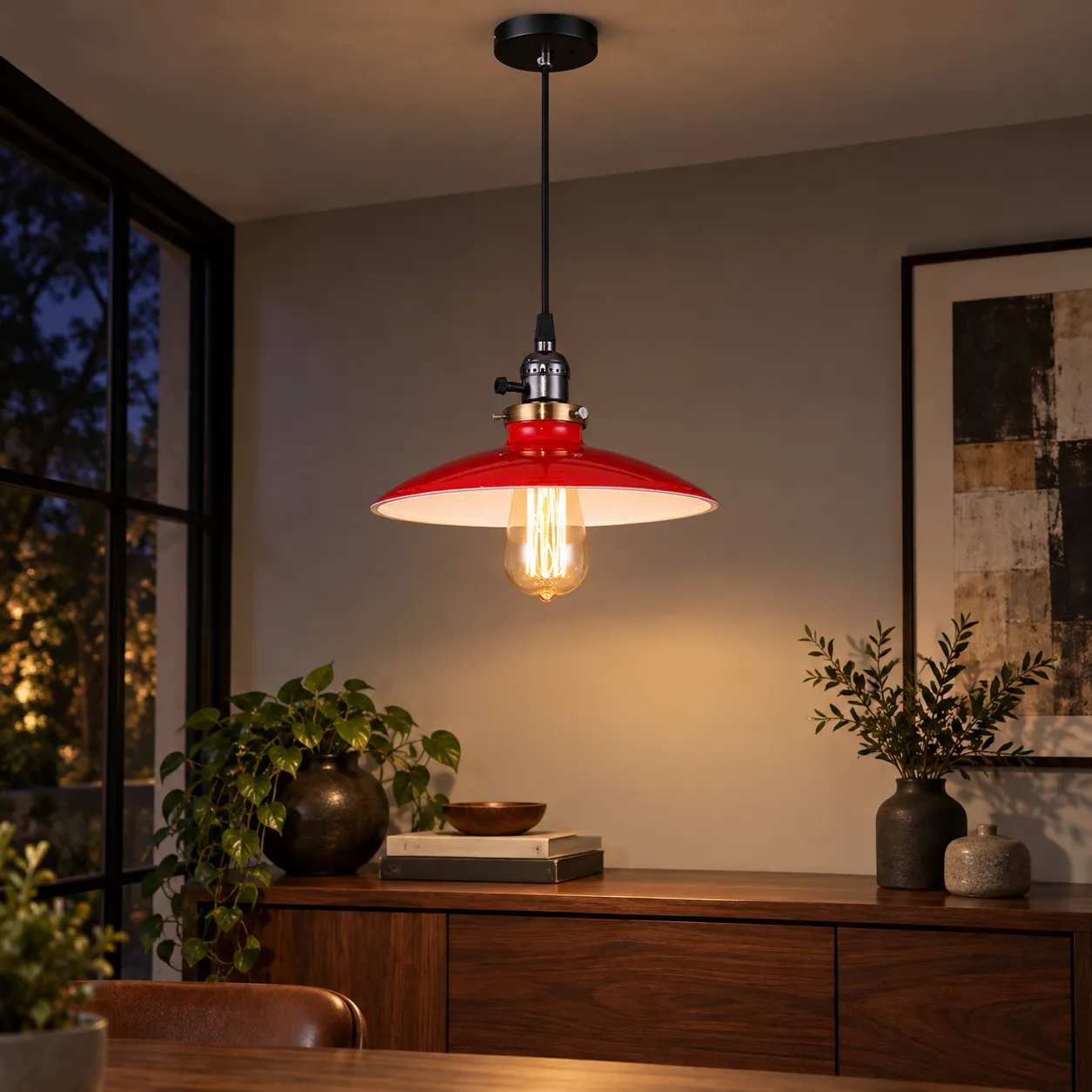 Rupert Industrial Shade Pendant; Red; lead view