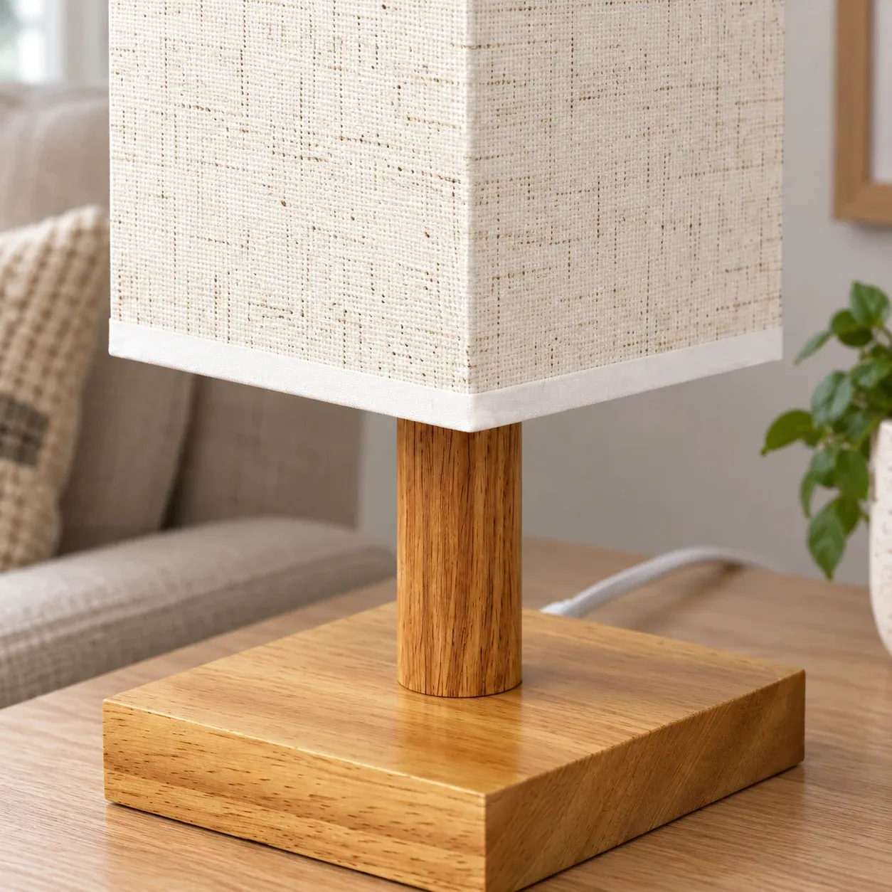 Corwin Square Shade Lamp - Linen-style square shade, USB warm light - construction detail