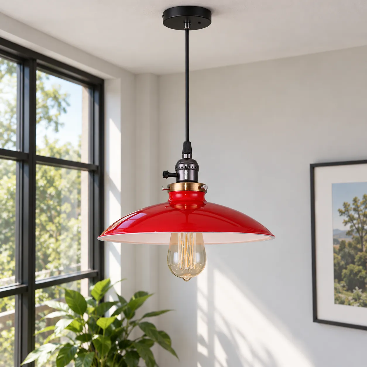 Rupert Industrial Shade Pendant; Red; alternate view