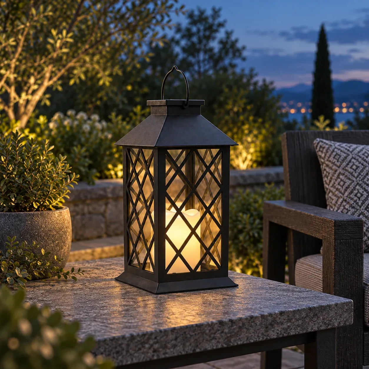 Basil Lattice Lantern - Black, with glass - use photograph
