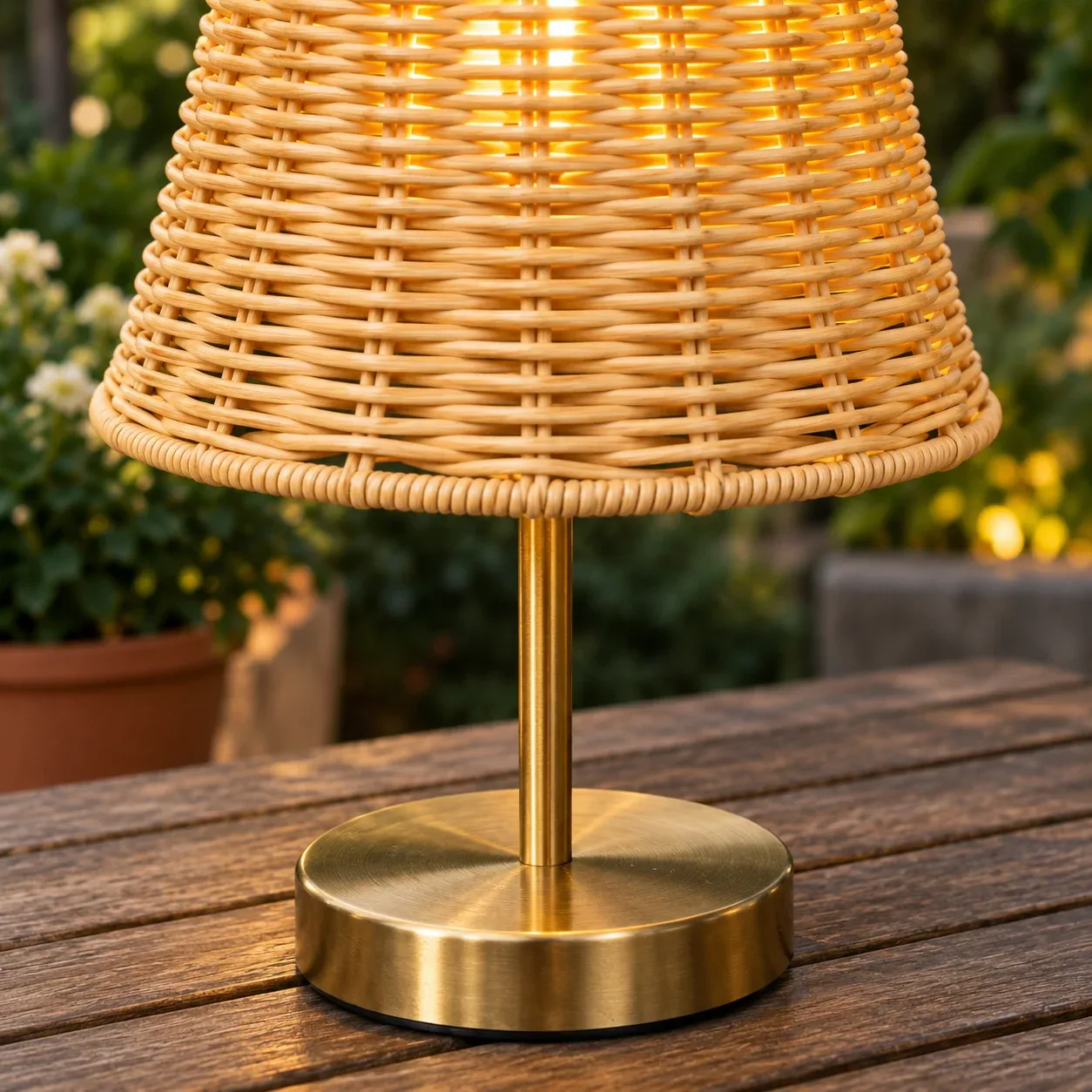 Cordelia Woven Table Lamp - Natural shade, gold-tone base, 34 cm - detail photograph