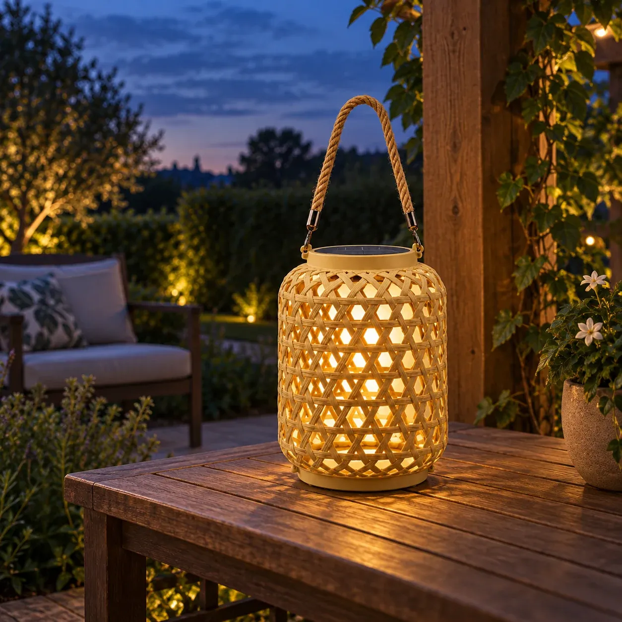 Esther Woven Lantern - Khaki, warm white - use photograph