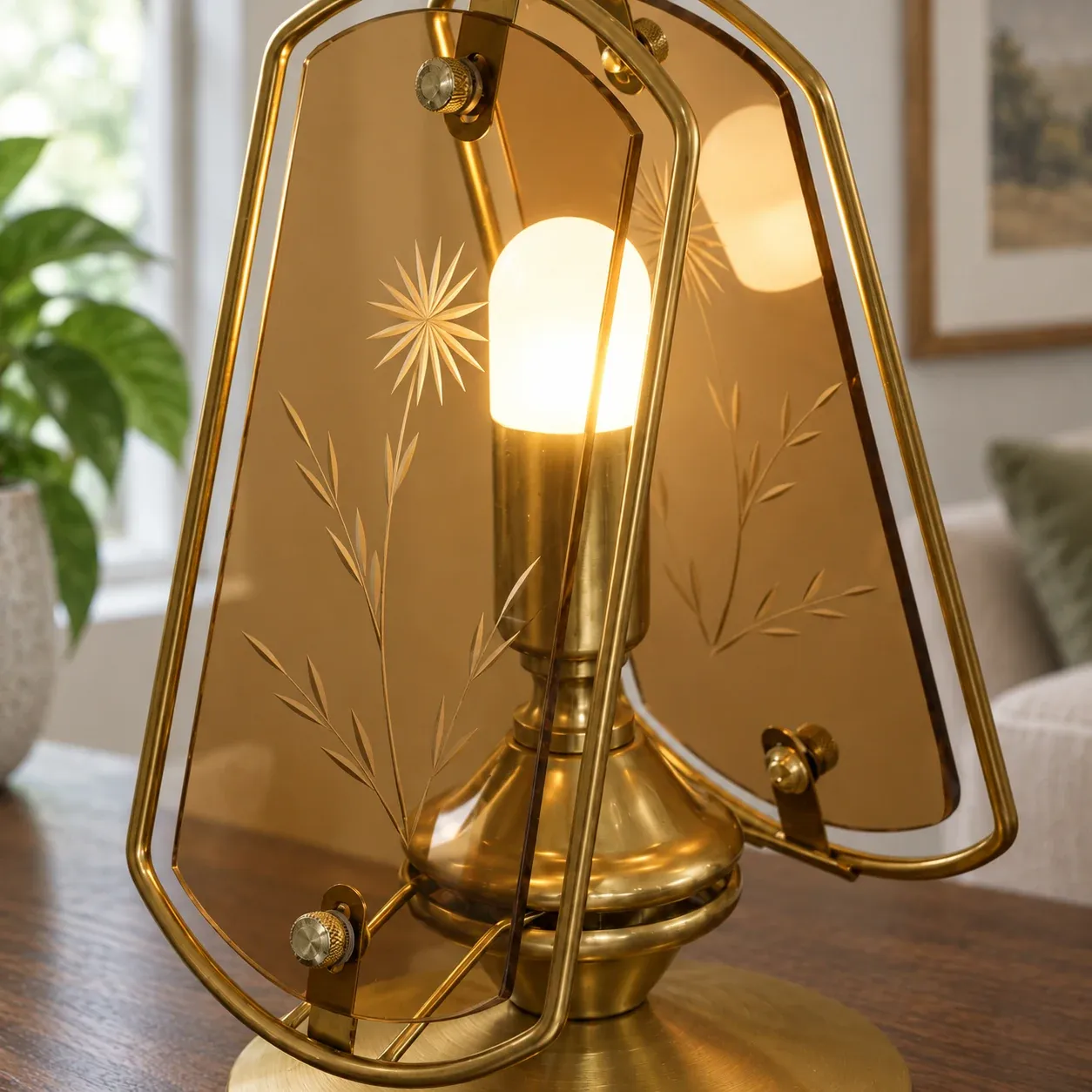Alwyn Glass Frame Lamp - Brown glass, rechargeable - construction detail