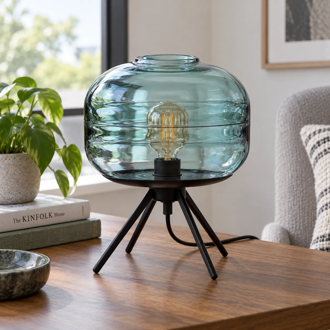 Ambrose Glass Table Lamp; Cyan; alternate view