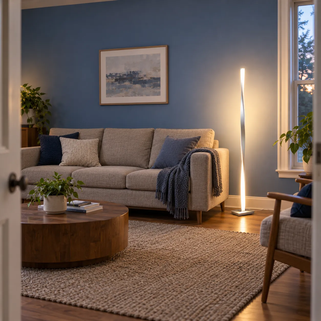Ansel Twist Floor Lamp; Warm Light; use view