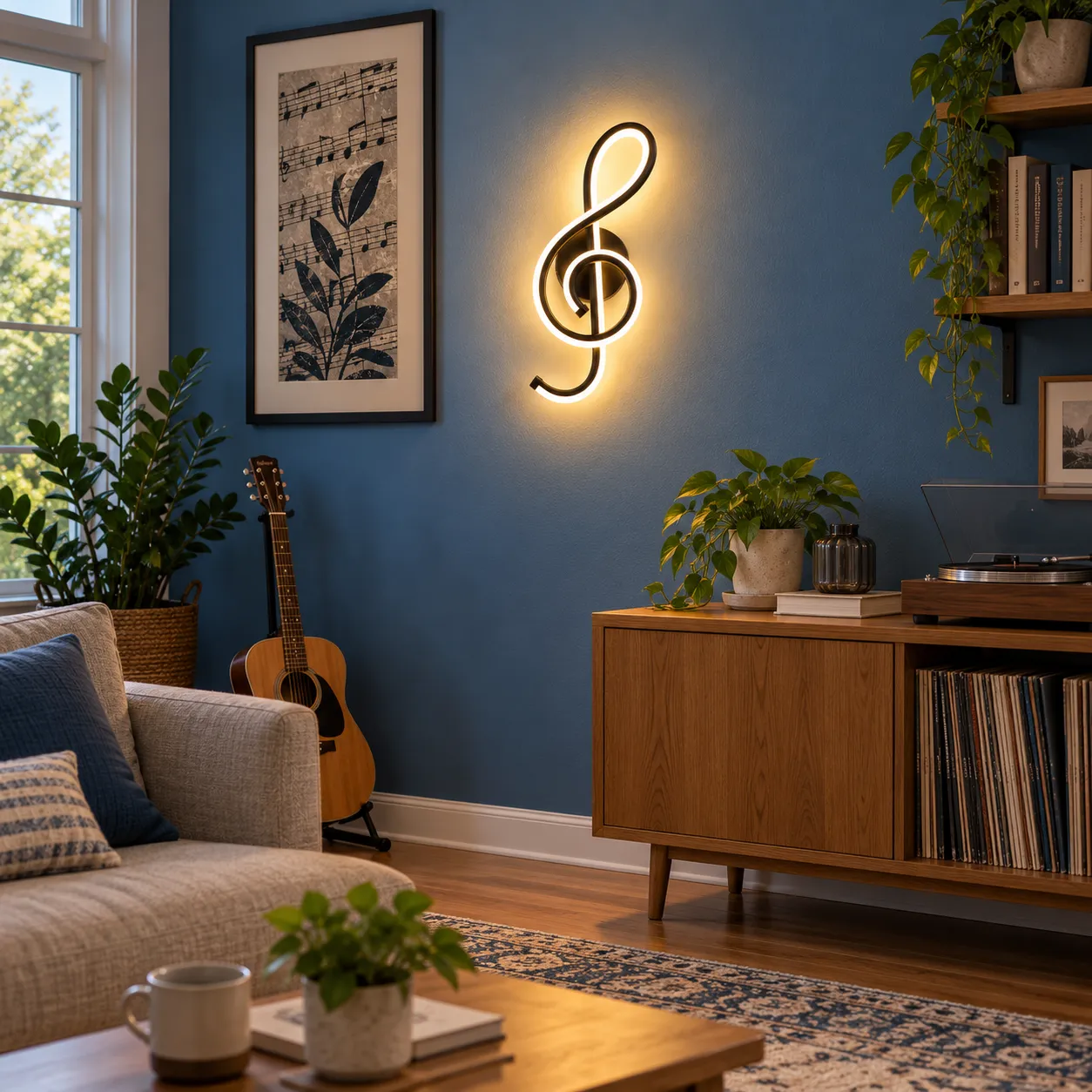 Alfred Note Wall Light; Black Warm White; use view