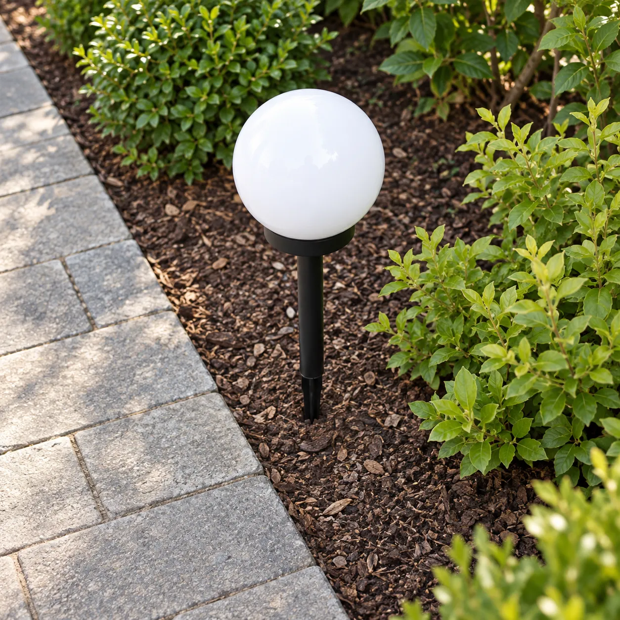 Lena Globe Pathway Light; source-supported alternate angle