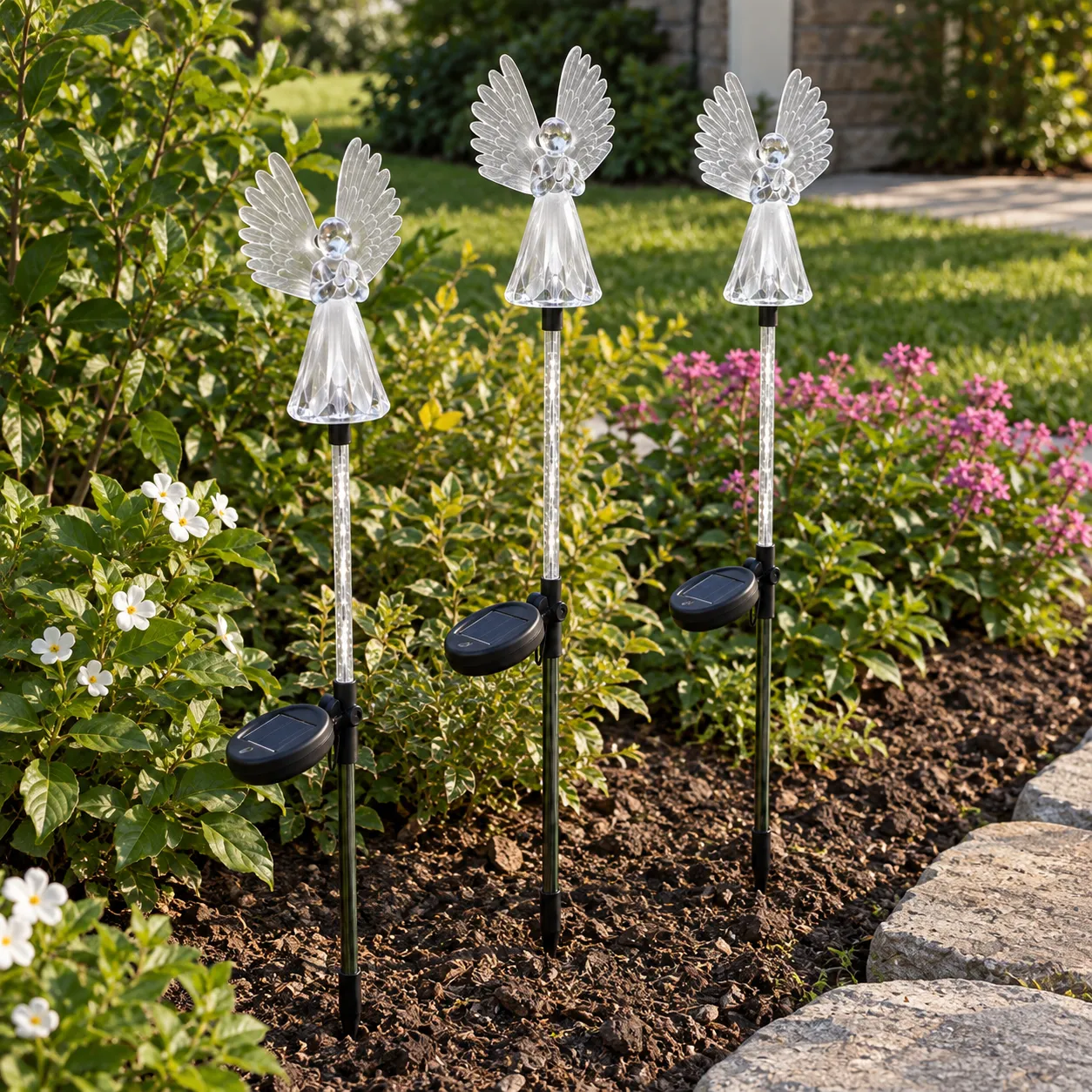 Celia Angel Garden Lights; alternate view; three separately purchased lights