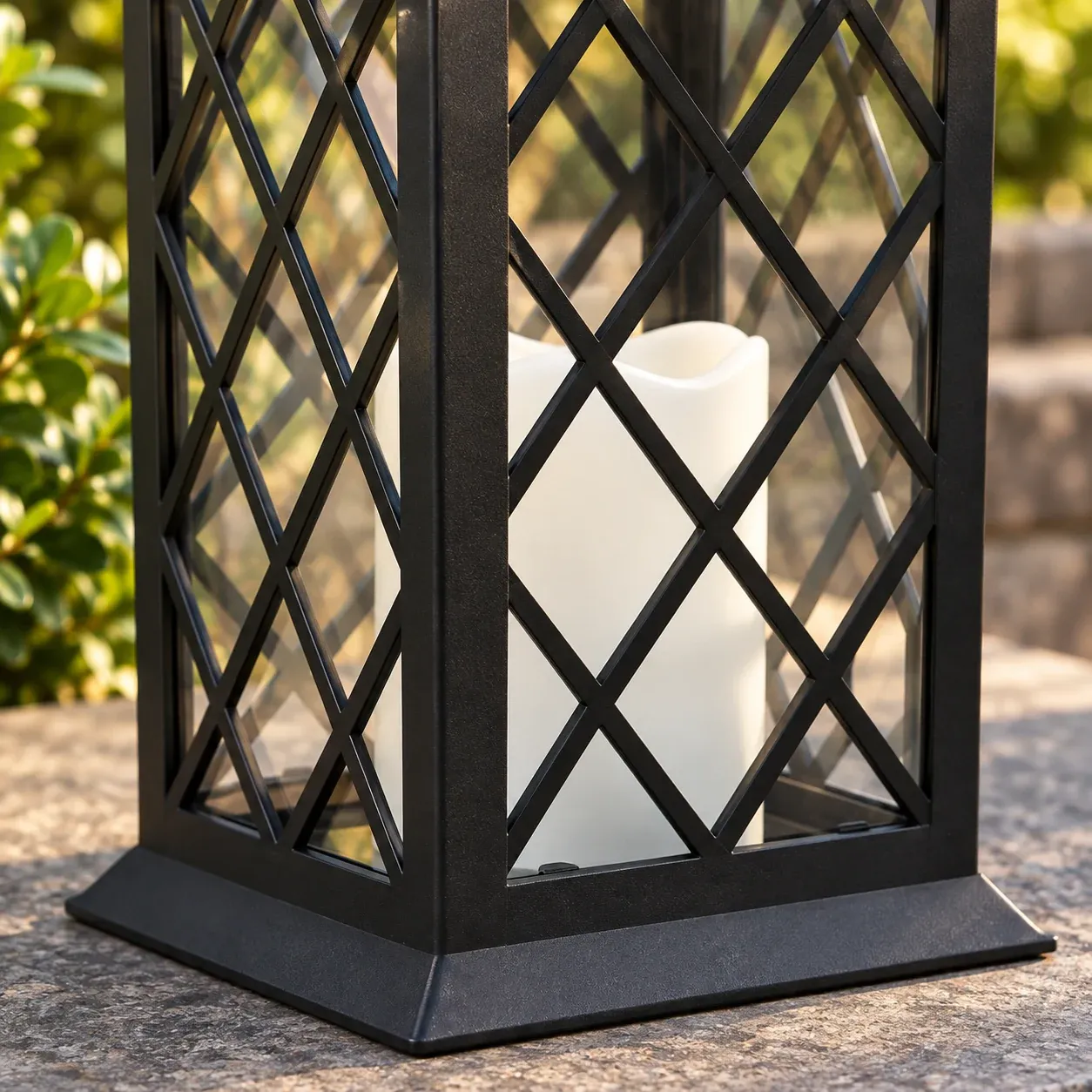 Basil Lattice Lantern - Black, with glass - detail photograph