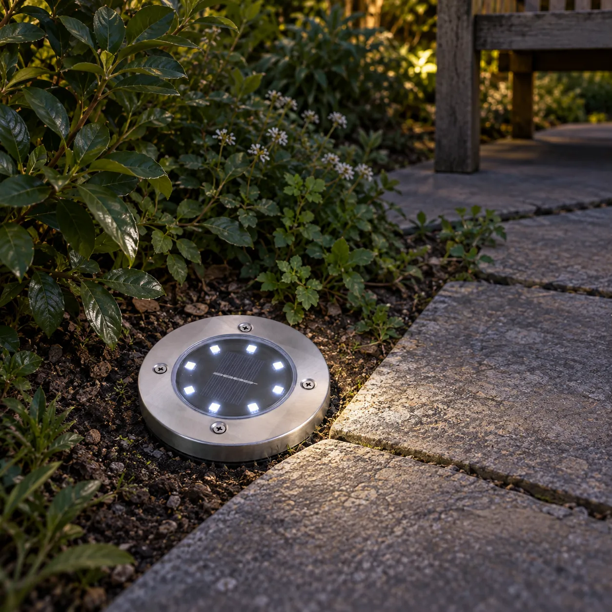 Crispin Flush Garden Lights; Cool White; use view