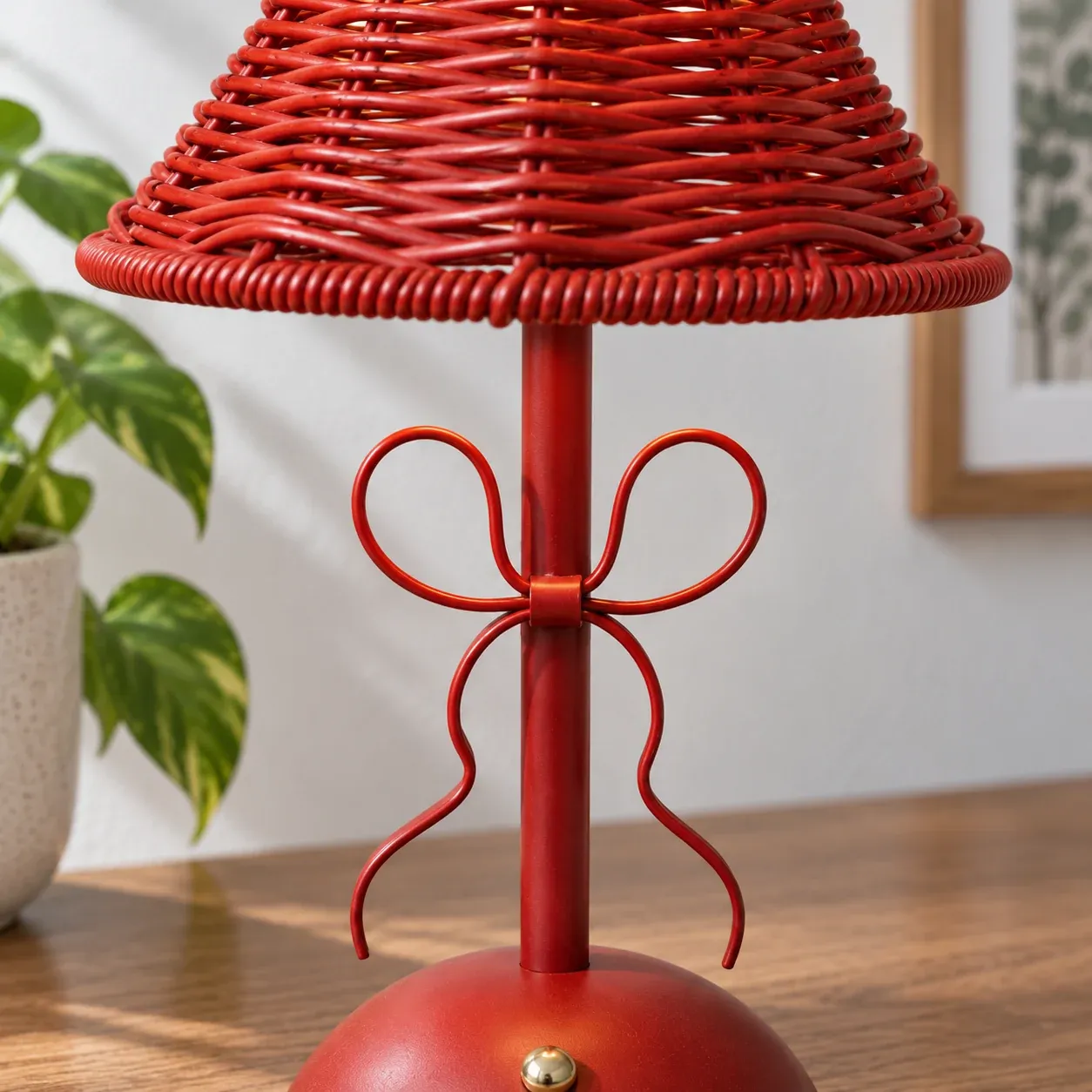 Rosalie Bow Table Lamp - Red umbrella shade - construction detail