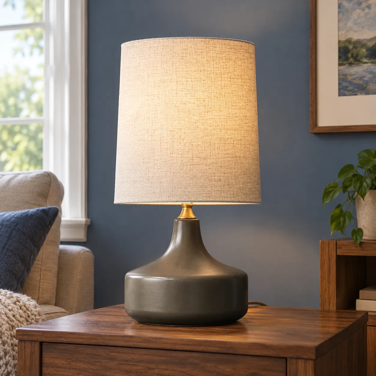 Ernest Drum Table Lamp; Gray; lead view