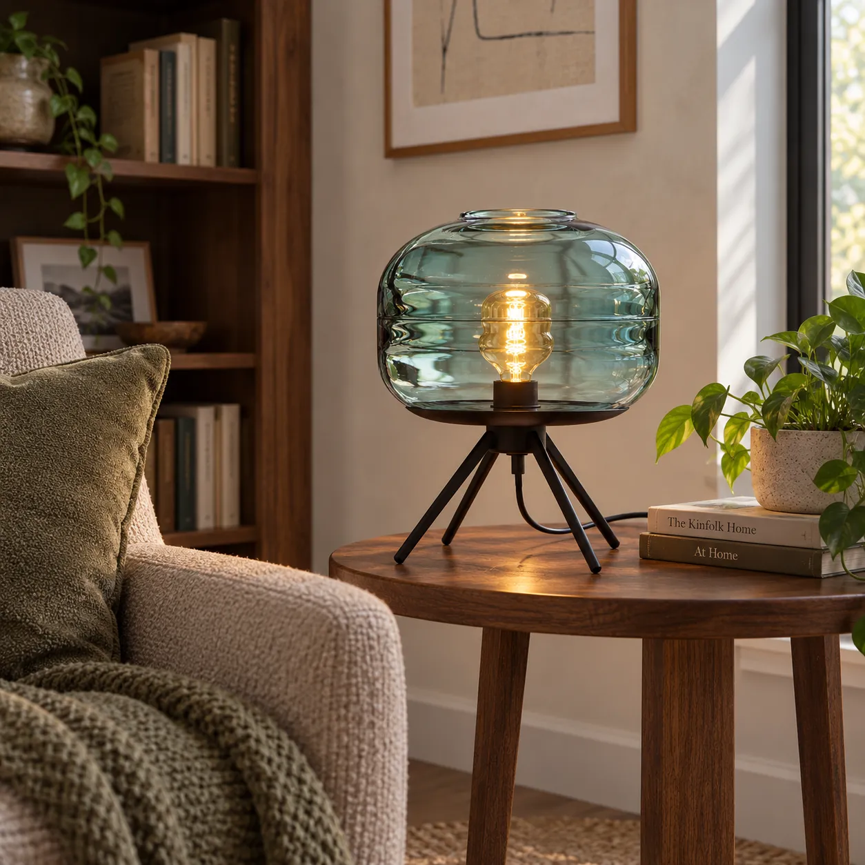 Ambrose Glass Table Lamp; Cyan; use view