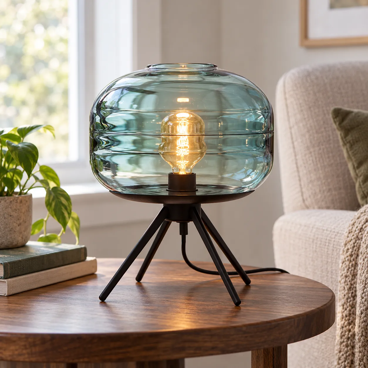 Ambrose Glass Table Lamp; Cyan; lead view