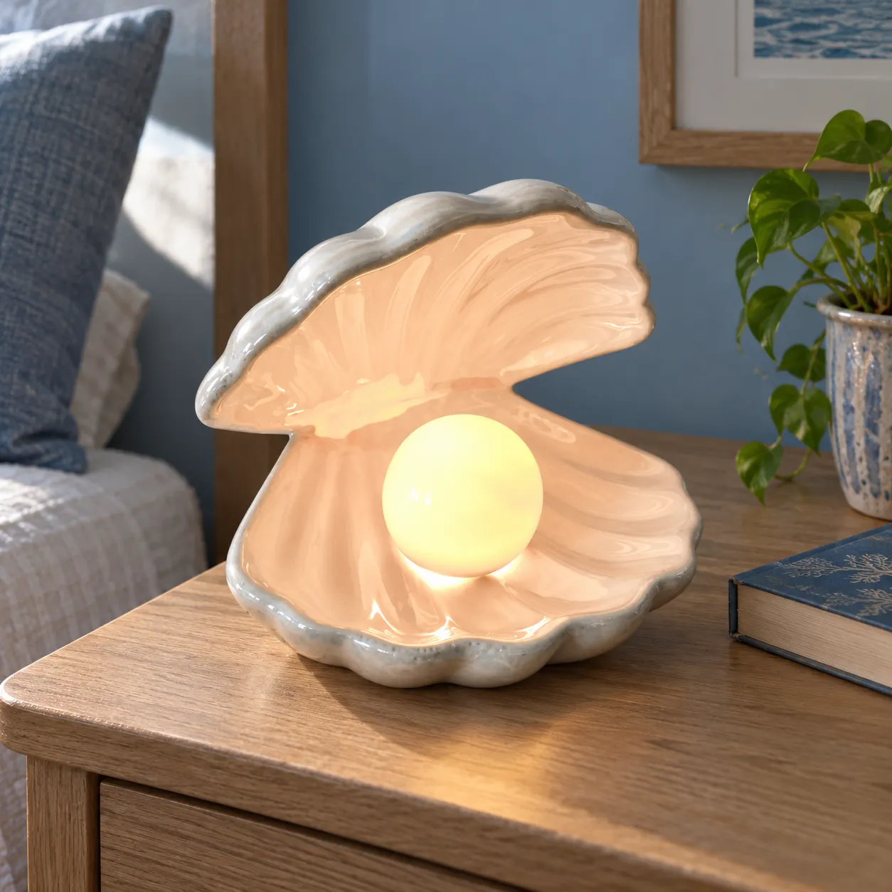 Sylvie Shell Table Lamp; White; lead view