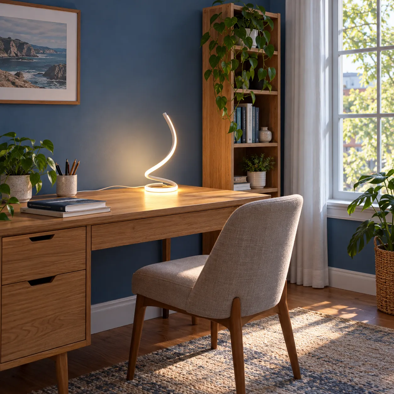 Verity Spiral Table Lamp; White Warm White US Plug; use view
