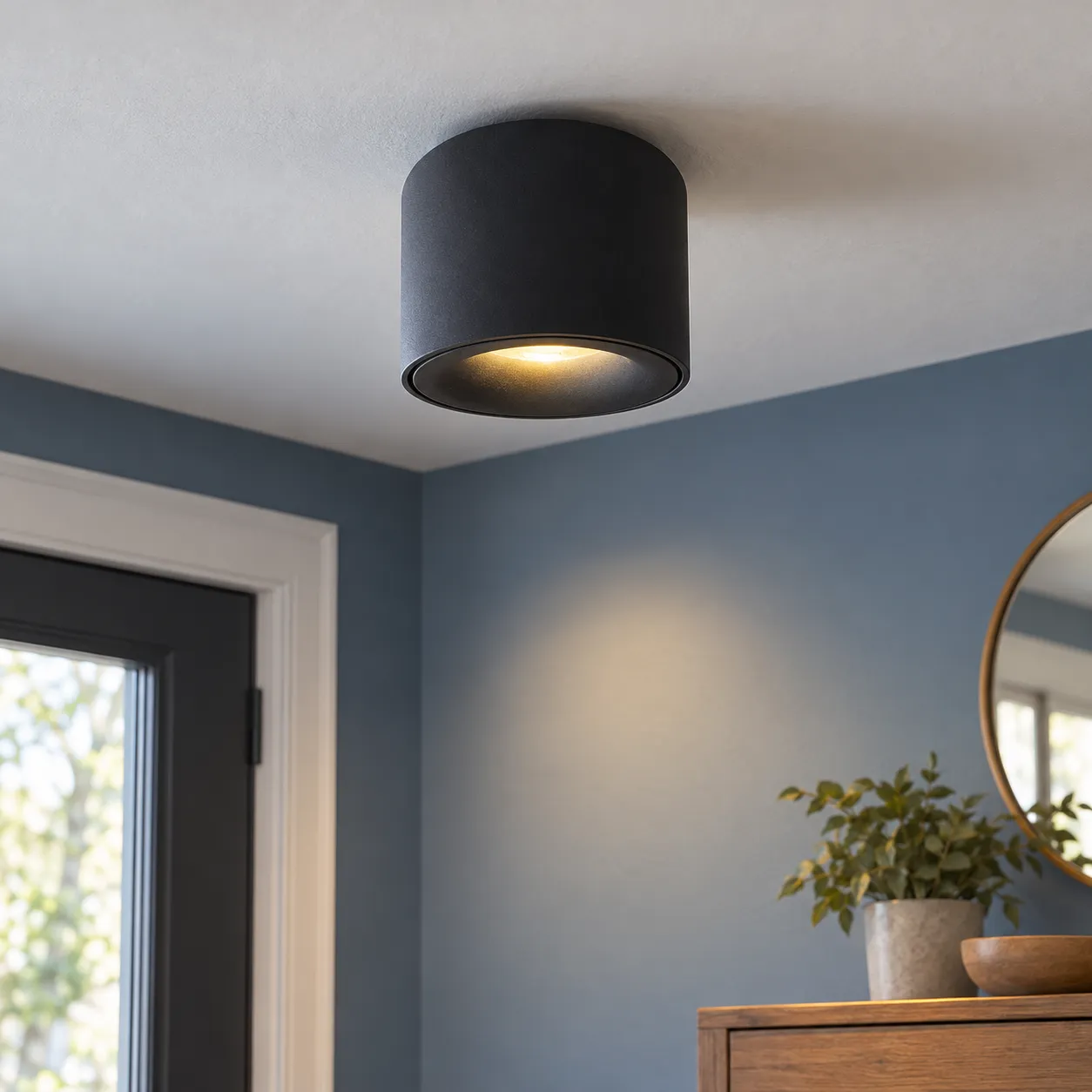 Martin Ceiling Downlight; Black Warm White; lead view