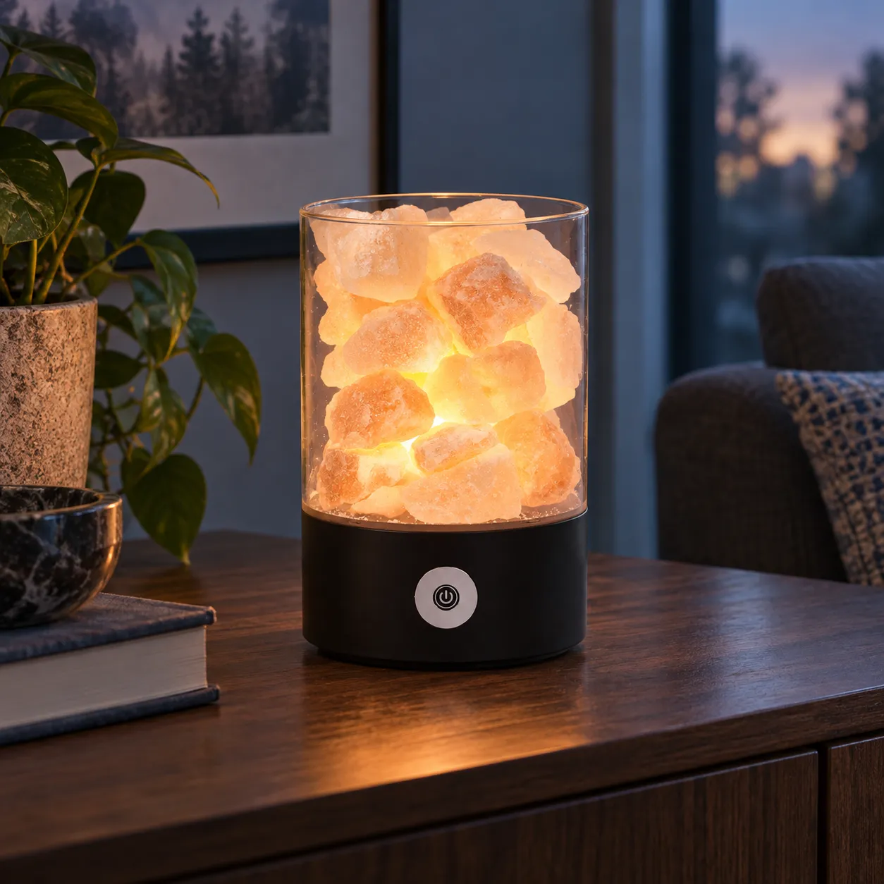 Sylvia Stone Glow Table Lamp; Black; lead view