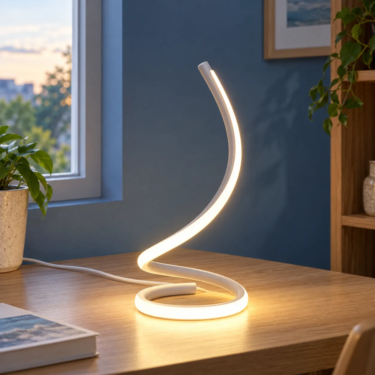 Verity Spiral Table Lamp; White Warm White US Plug; lead view
