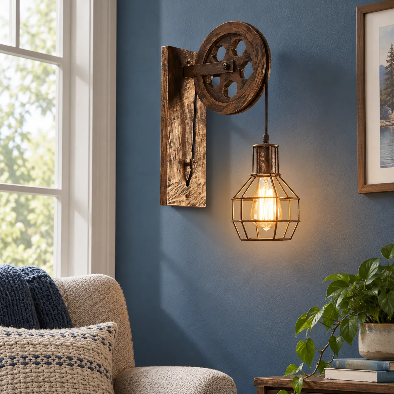 Robin Pulley Wall Light; Bronze; lead view