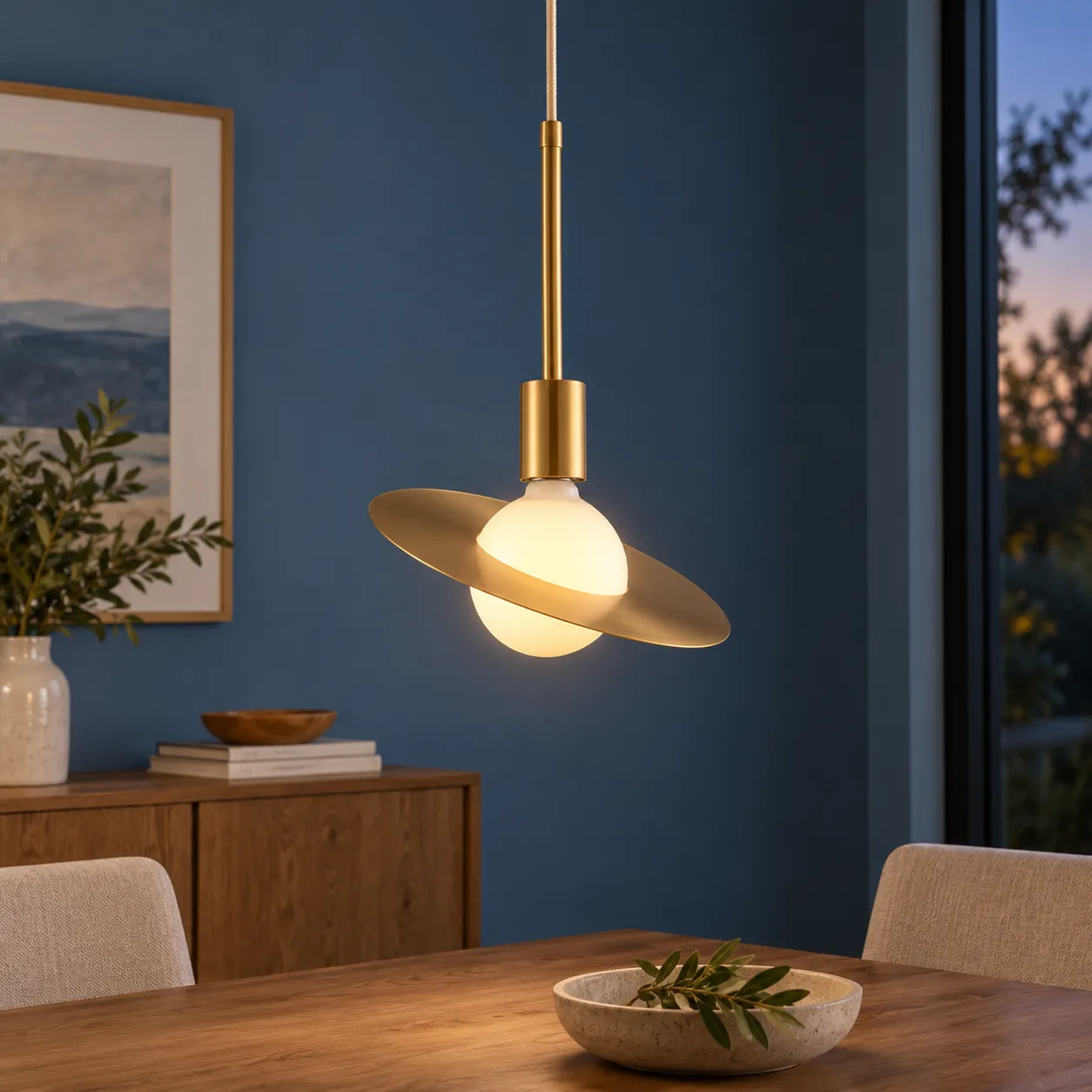 Marcel Disc Pendant; Warm White; lead view