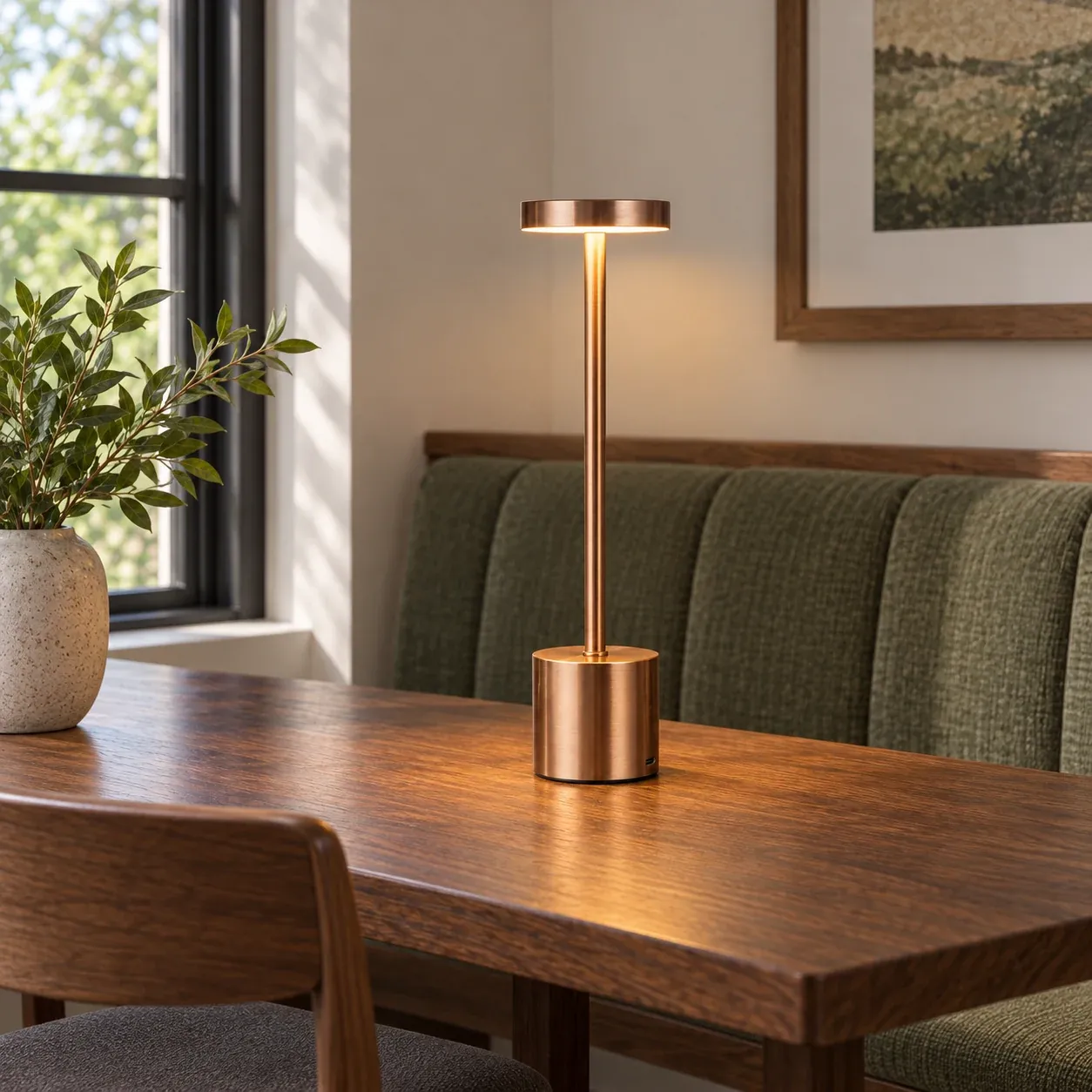 Neville Bar Table Lamp - Bronze, tall bar shade - in a furnished setting; other objects not included