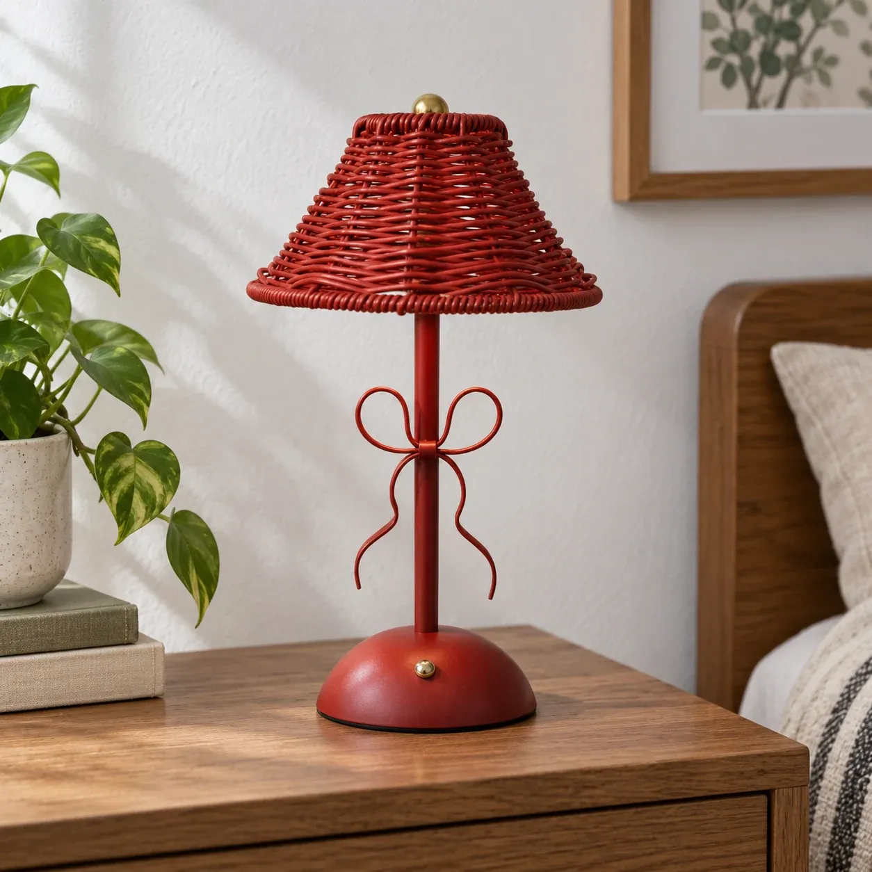 Rosalie Bow Table Lamp - Red umbrella shade - complete item