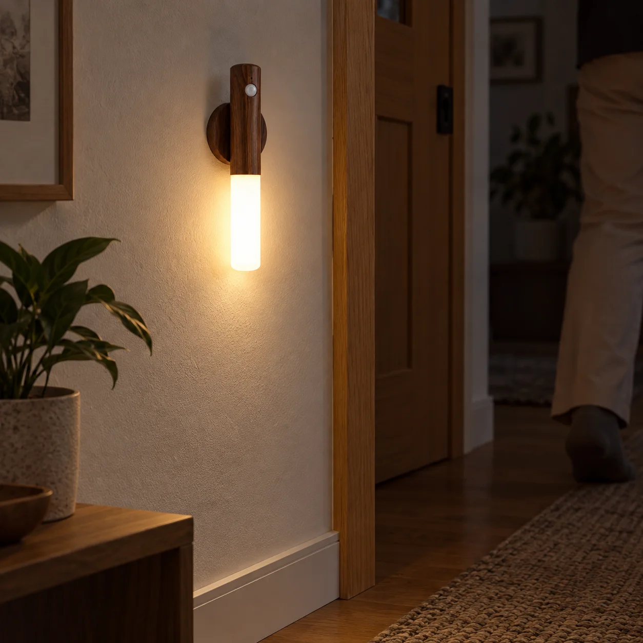Finn draft providing a warm hallway glow at night