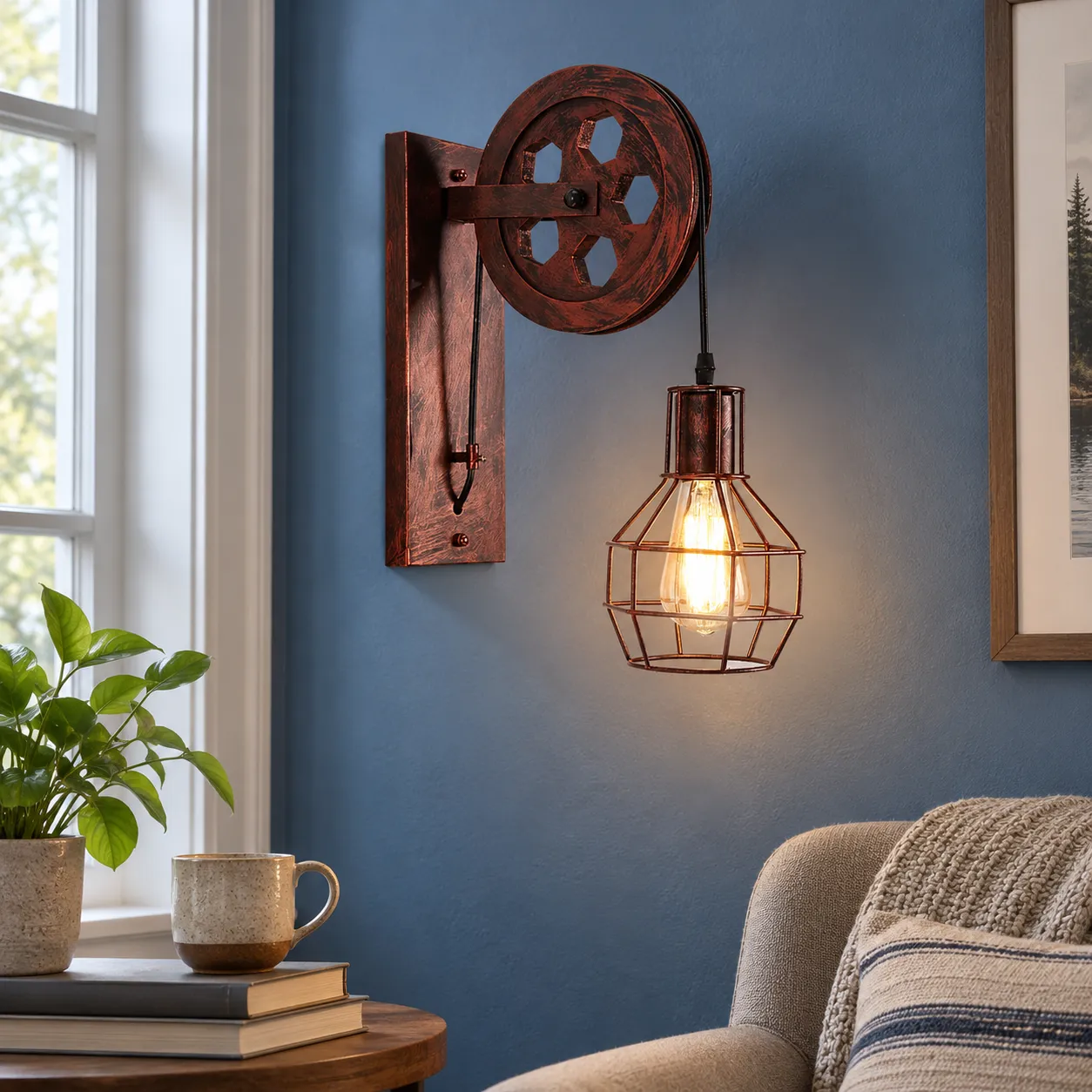 Robin Pulley Wall Light; Rustic; lead view