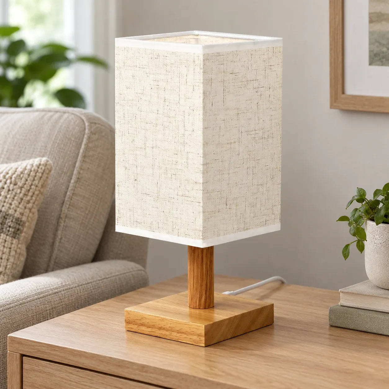 Corwin Square Shade Lamp - Linen-style square shade, USB warm light - complete item