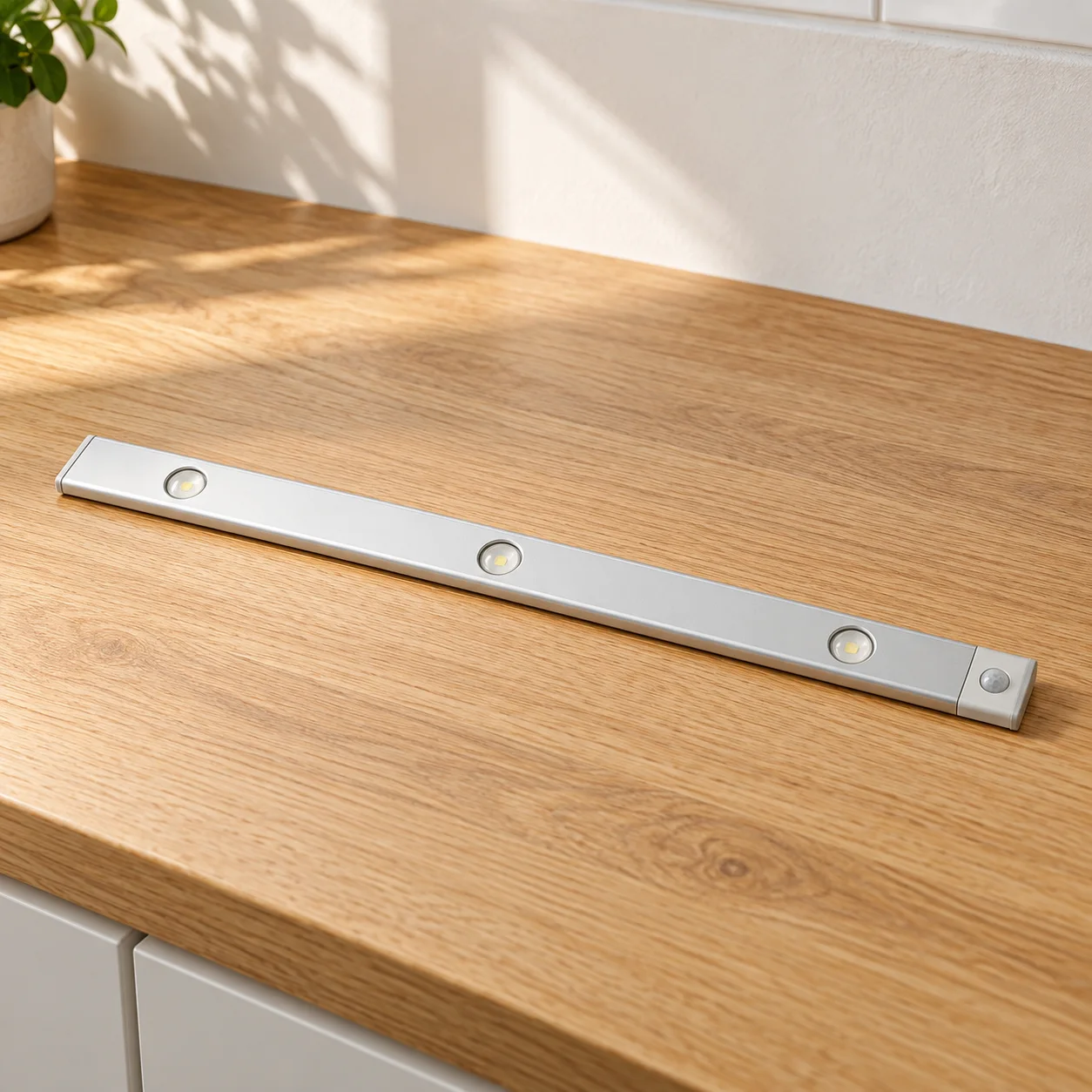 Hugo40cm cabinet light with three round lenses and end sensor