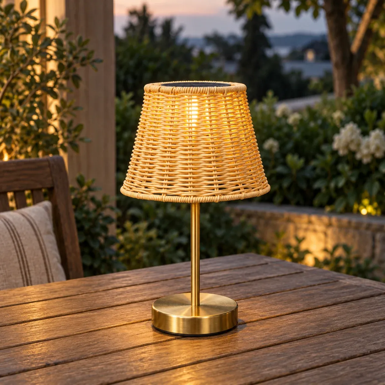 Cordelia Woven Table Lamp - Natural shade, gold-tone base, 34 cm - lead photograph