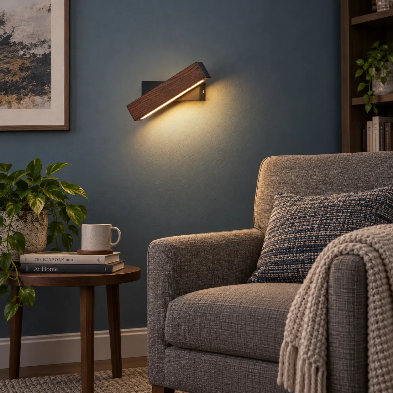 Roland Wooden Bar Wall Light; Dark Wood / Small; use view