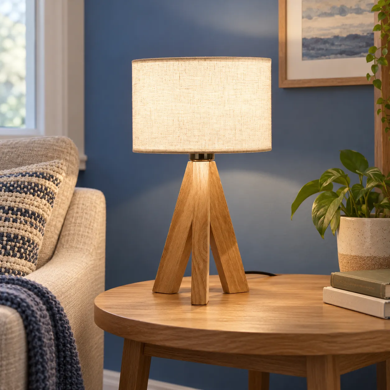 Frederick Tripod Table Lamp; Beige White; lead view