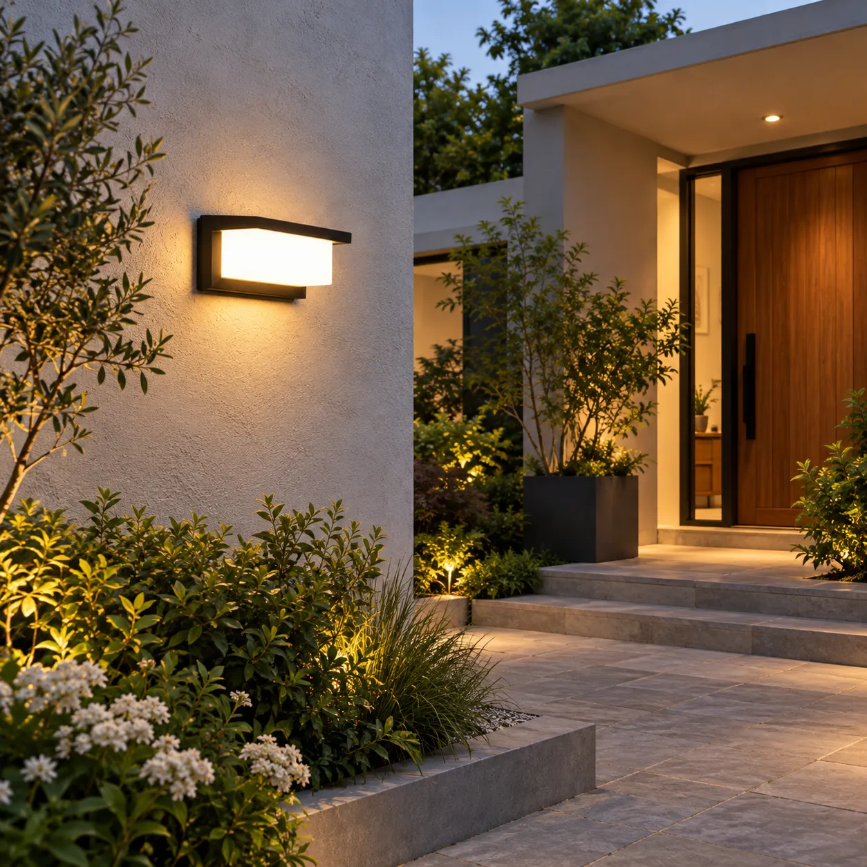 Adrian Outdoor Wall Light; Horizontal Warm White; use view