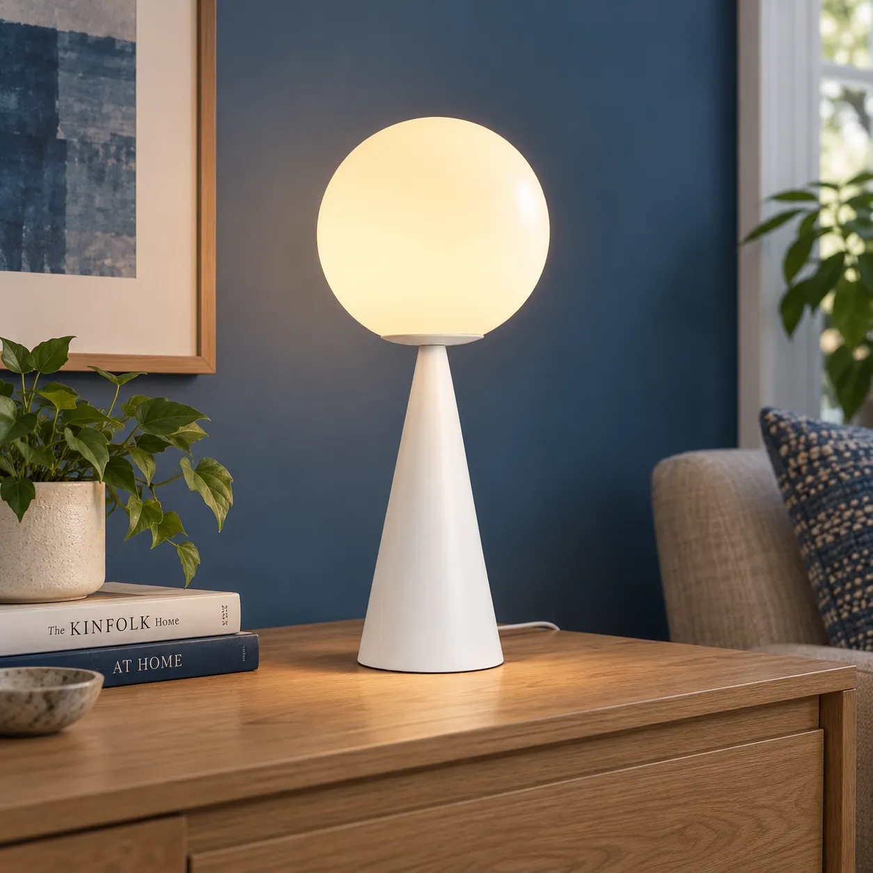 Rosa Cone Table Lamp; White Base; lead view