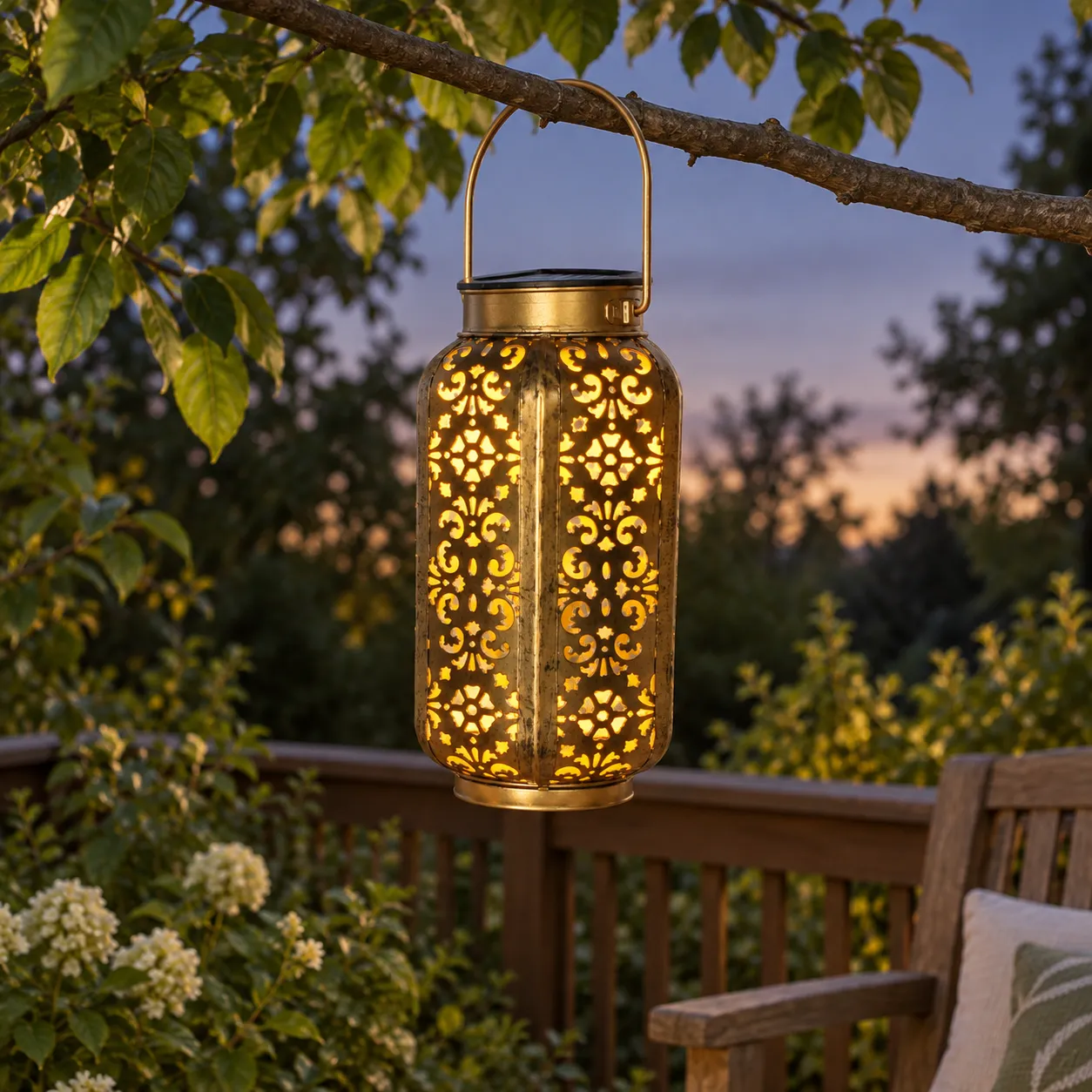 Aubrey Pierced Garden Lantern; use view