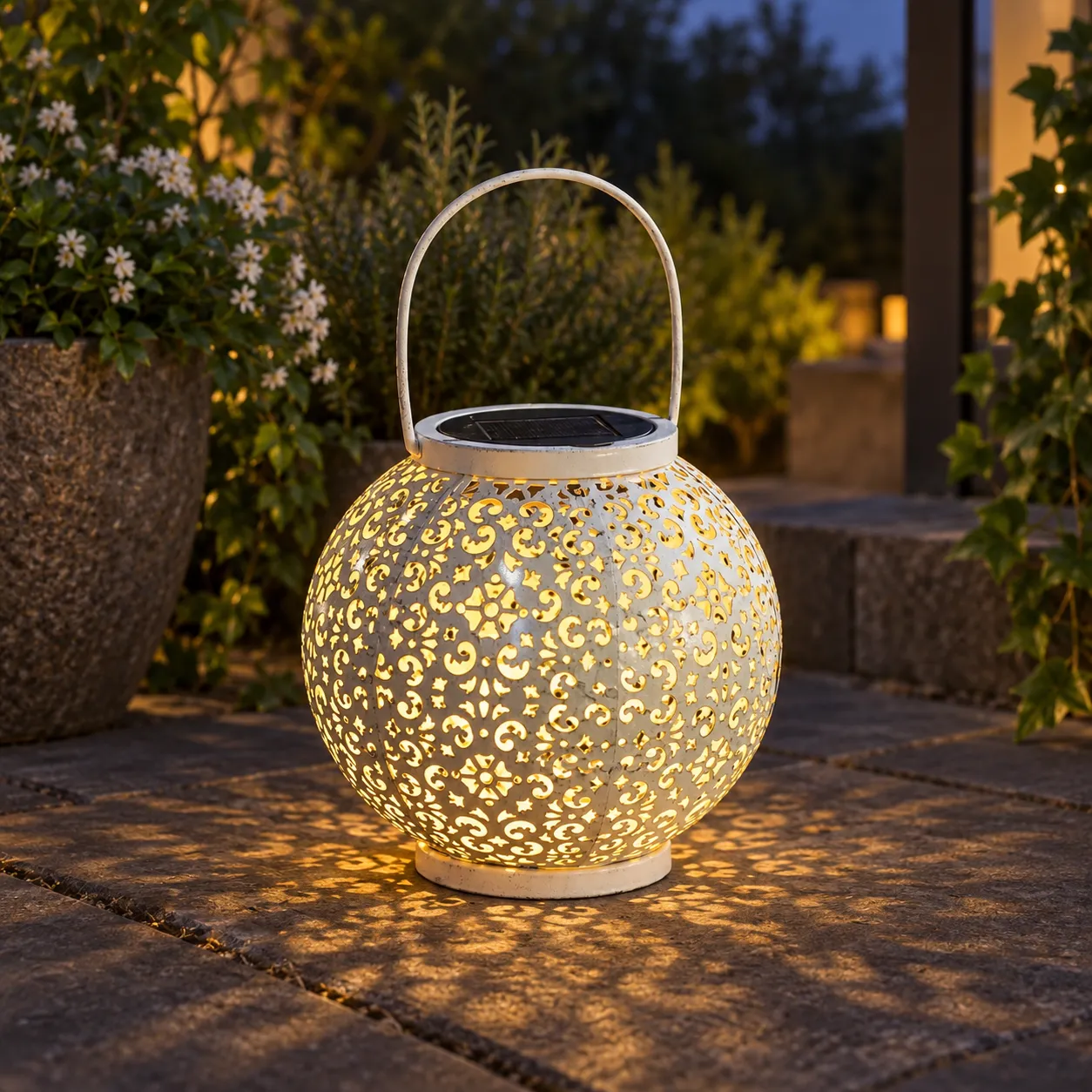 Cecily Pattern Lantern; Pale finish; lead view
