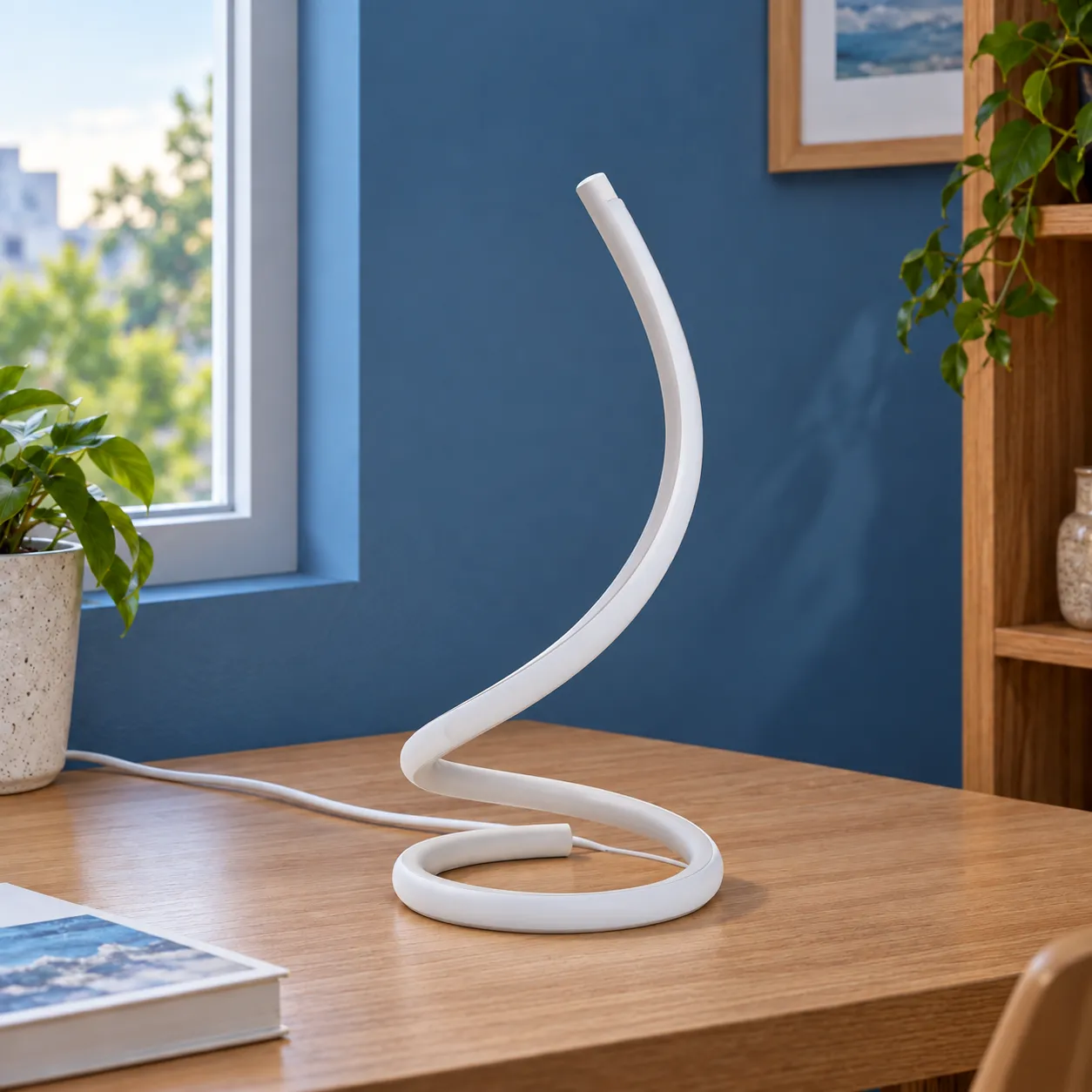 Verity Spiral Table Lamp; White Warm White US Plug; alternate view