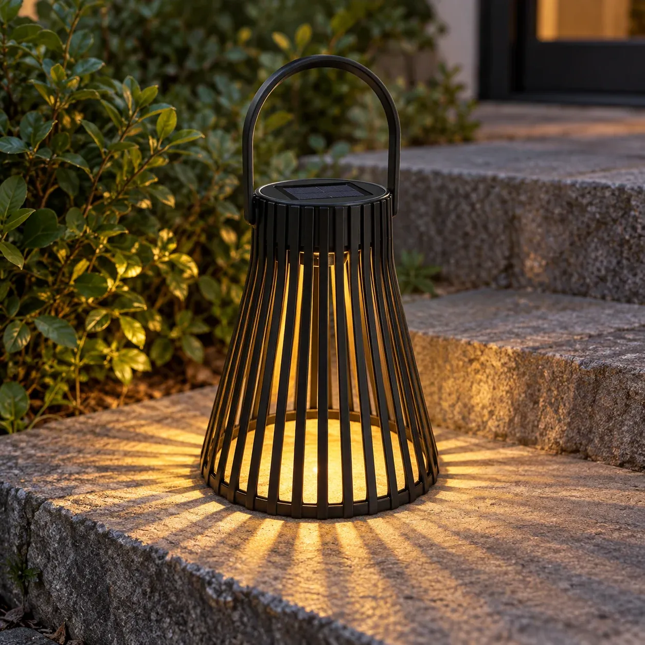 Briar Slatted Lantern - Black, warm light - lead photograph