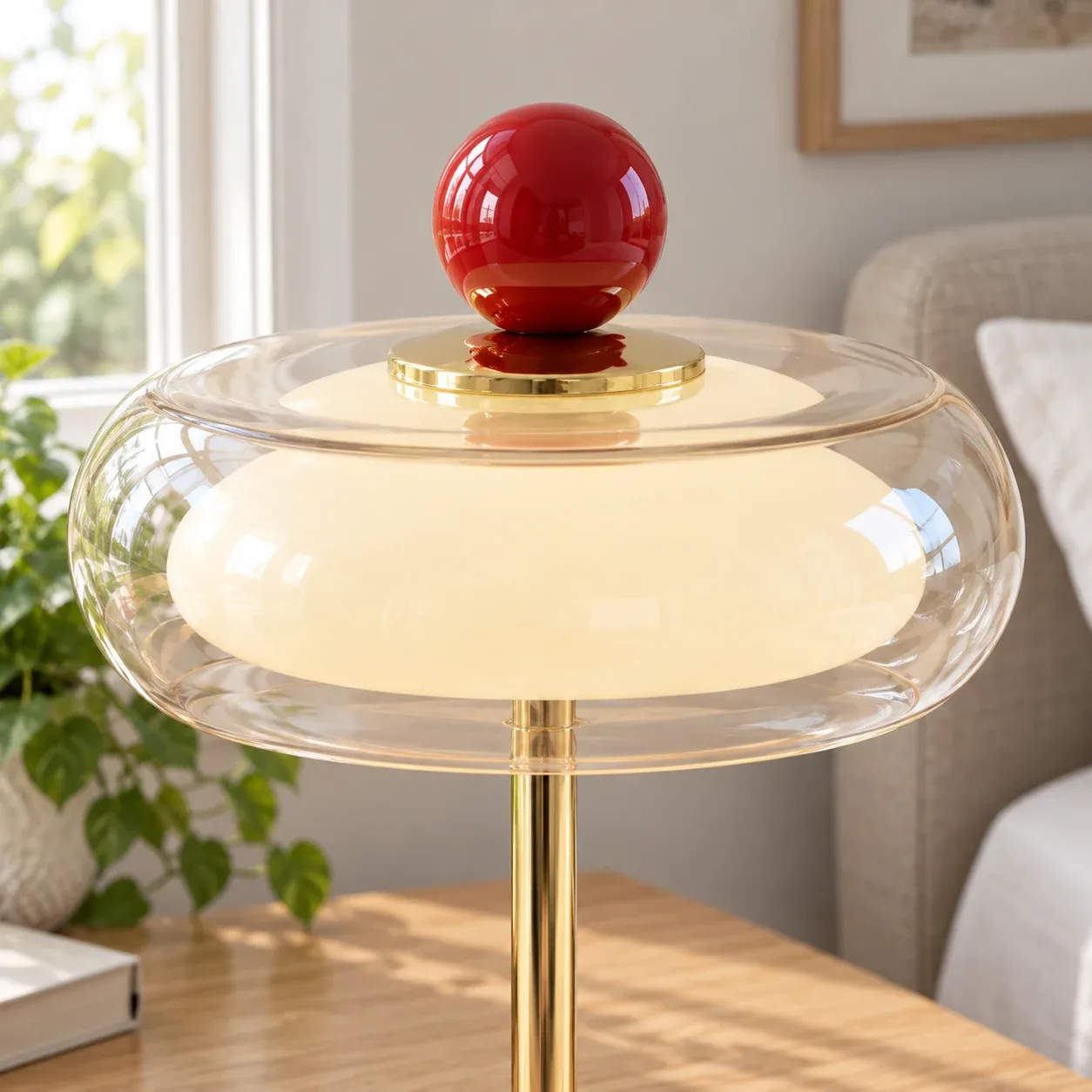 Ottilie Oval Table Lamp - Blue base and red finial - construction detail