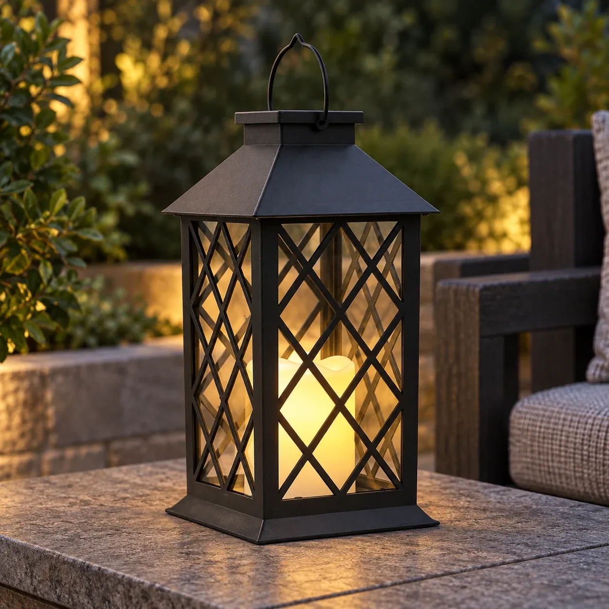 Basil Lattice Lantern - Black, with glass - lead photograph