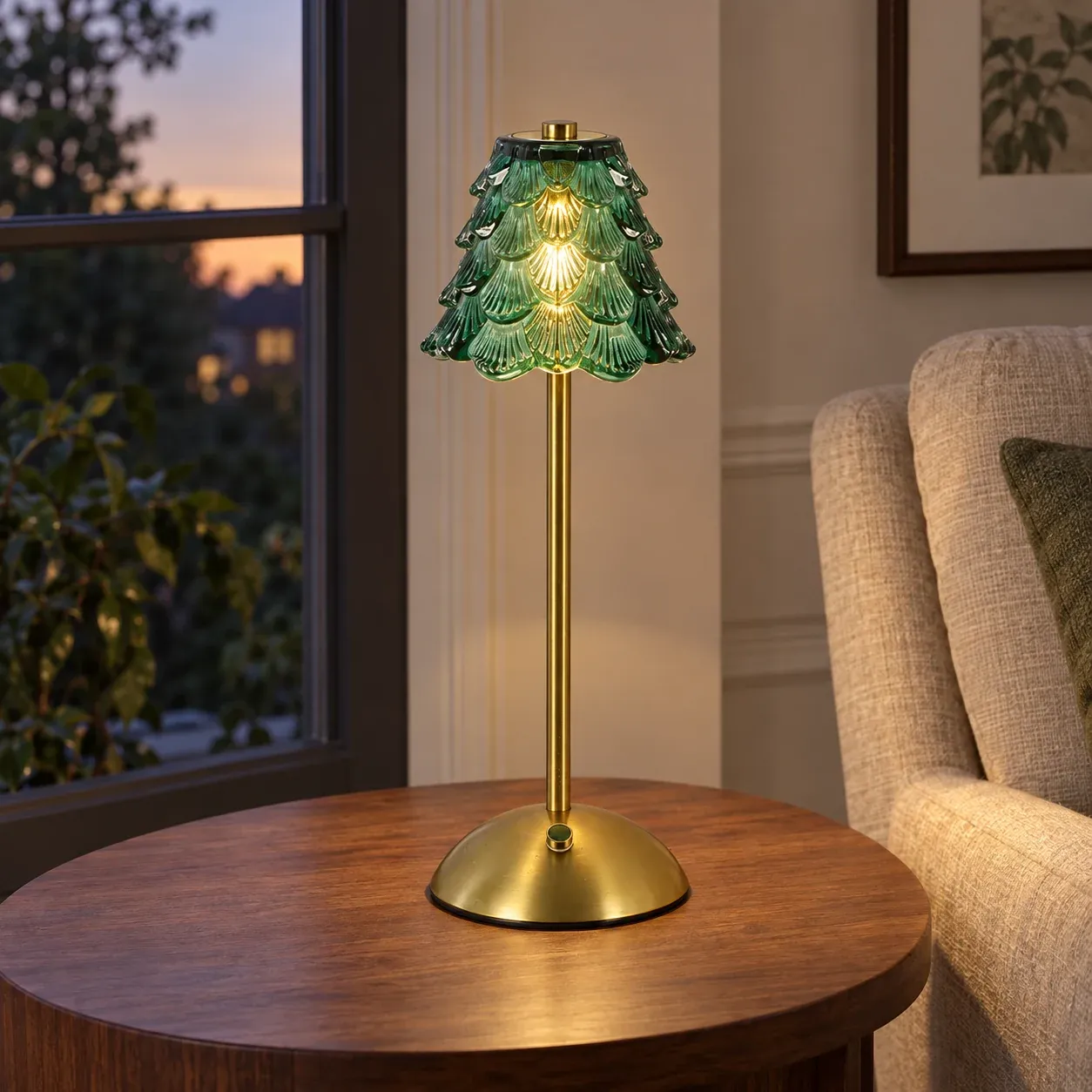 Winona Glass Table Lamp - Dark green - lead photograph