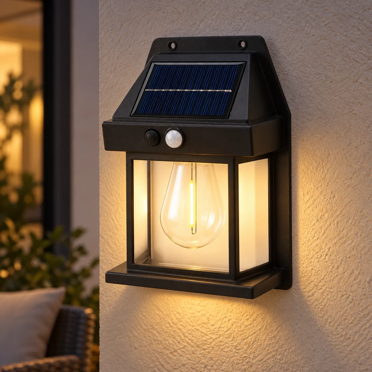 Owen Solar Sconce: in place; styling props not included