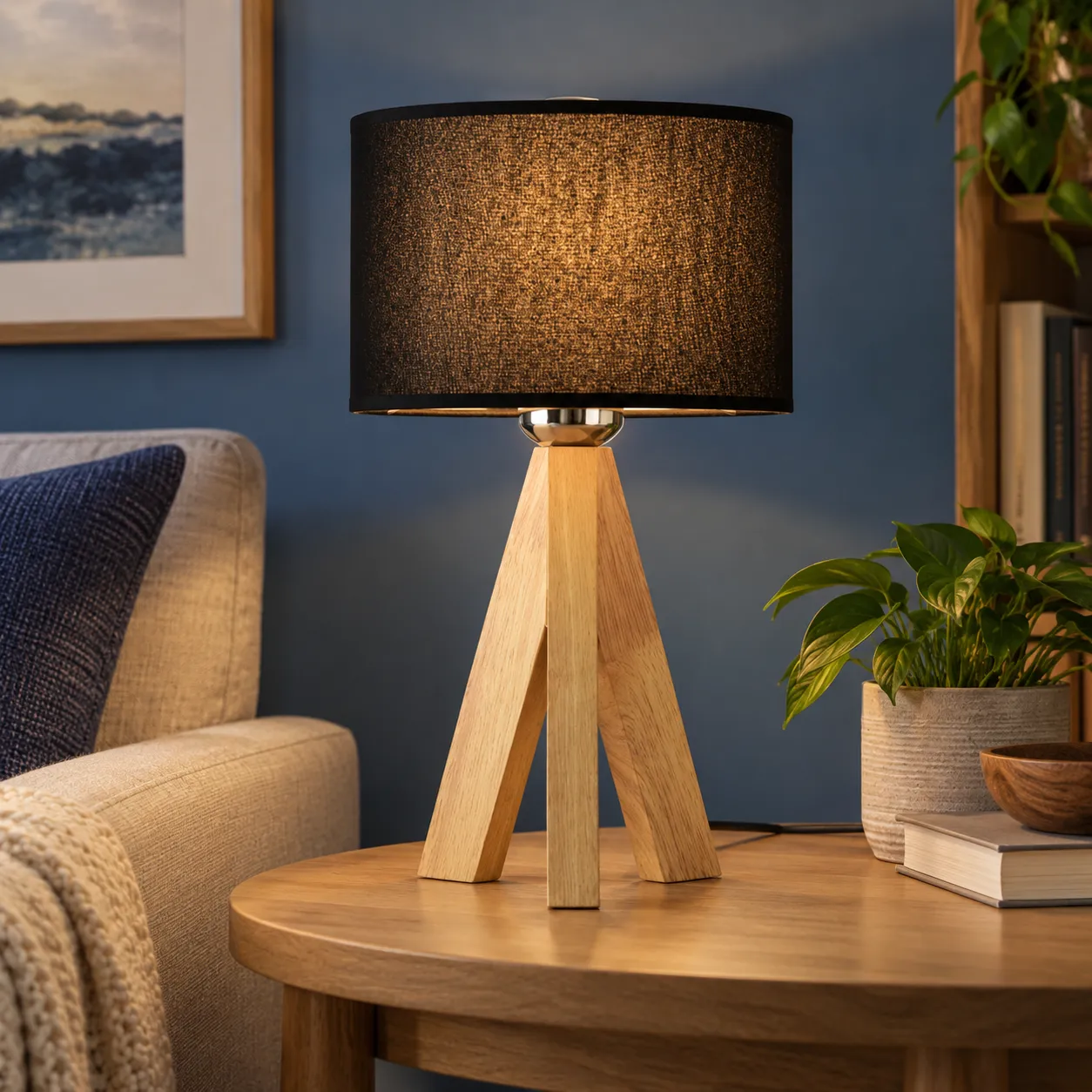 Frederick Tripod Table Lamp; Black; lead view