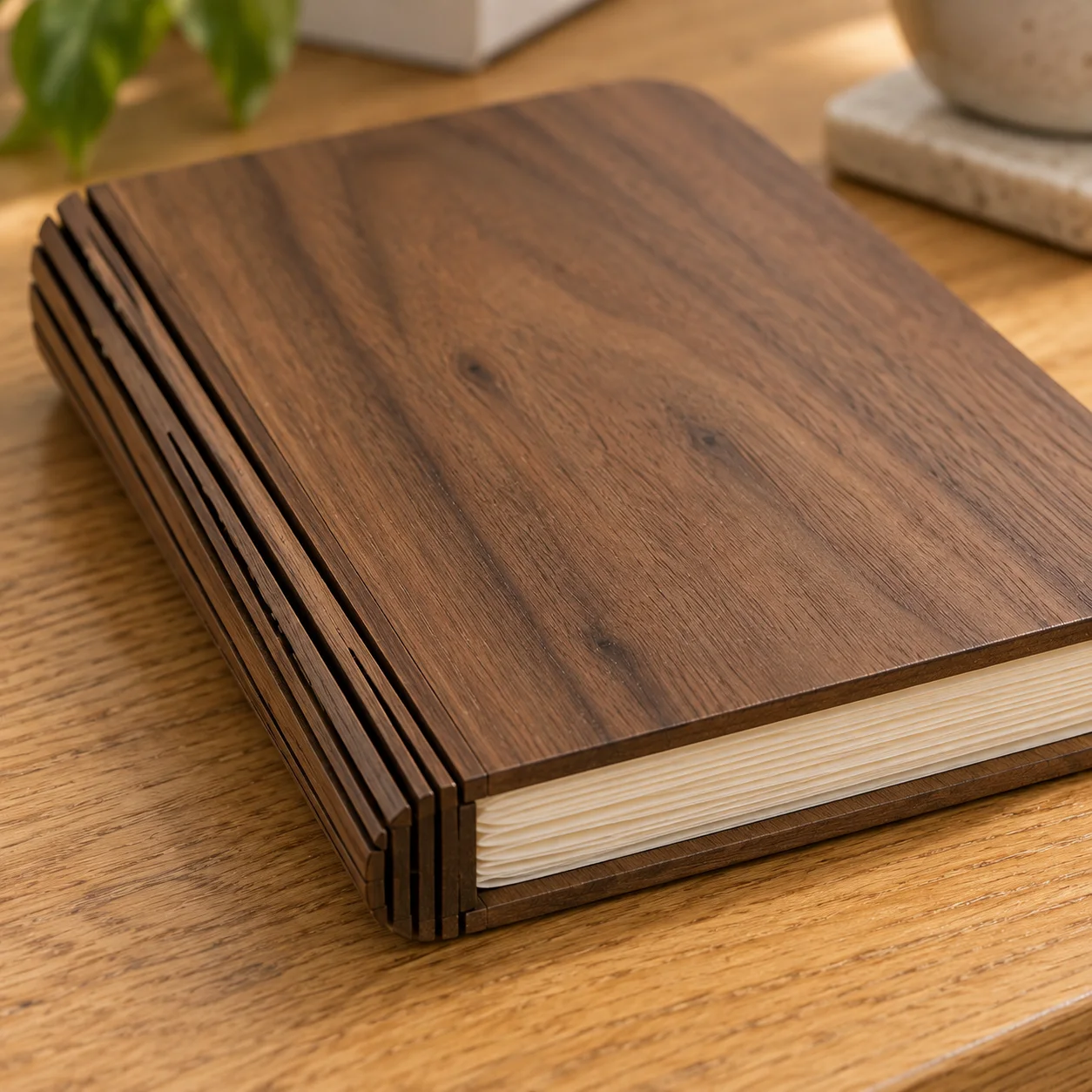 Maeve closed wooden cover, flexible spine and folded pages
