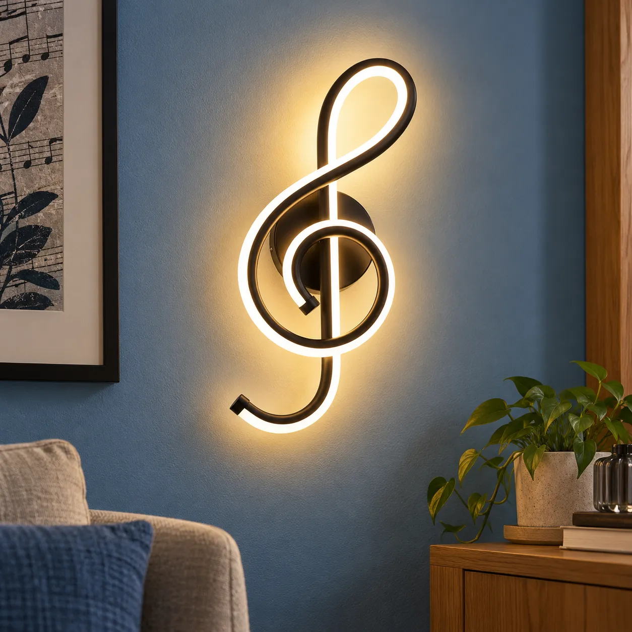 Alfred Note Wall Light; Black Warm White; lead view