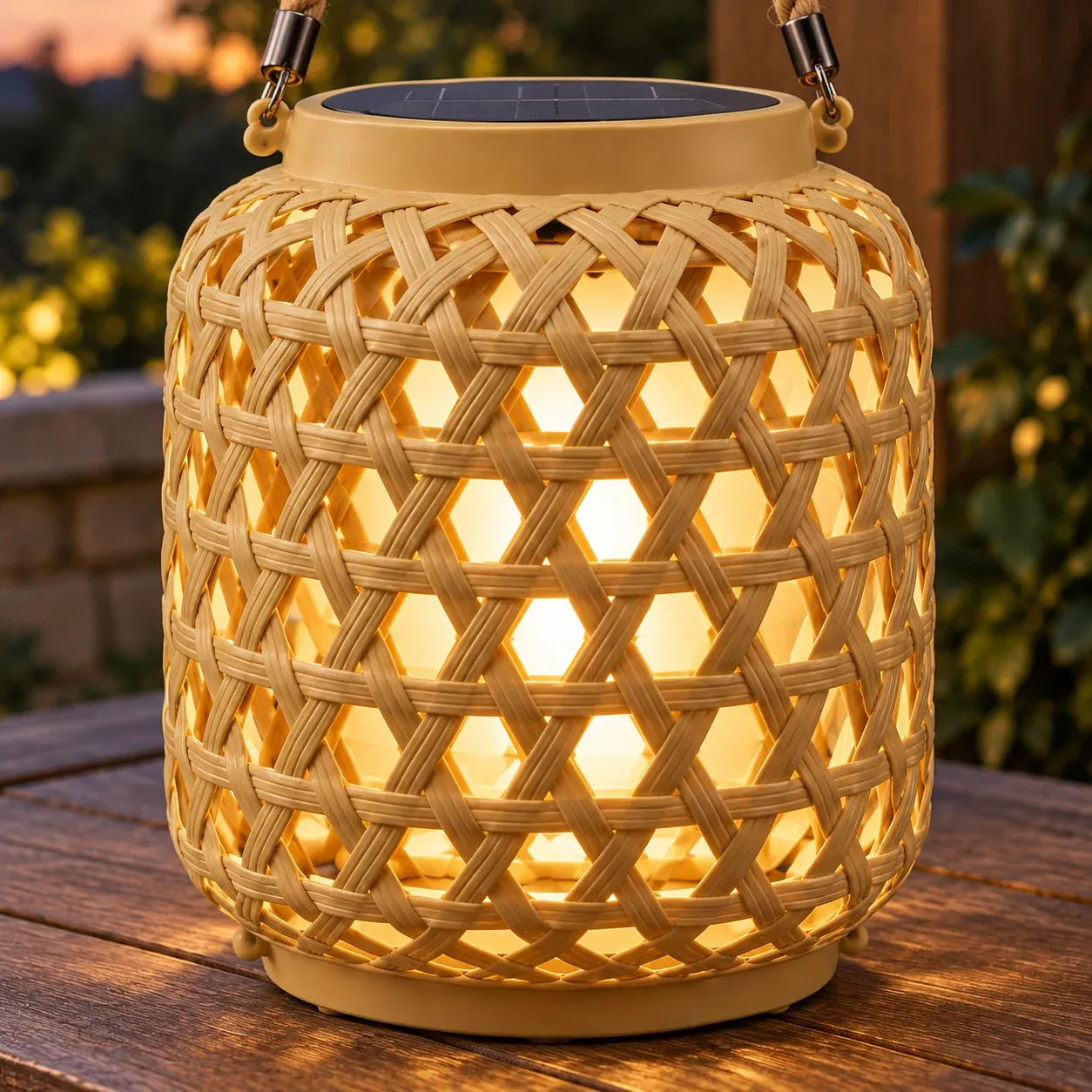 Esther Woven Lantern - Khaki, warm white - detail photograph