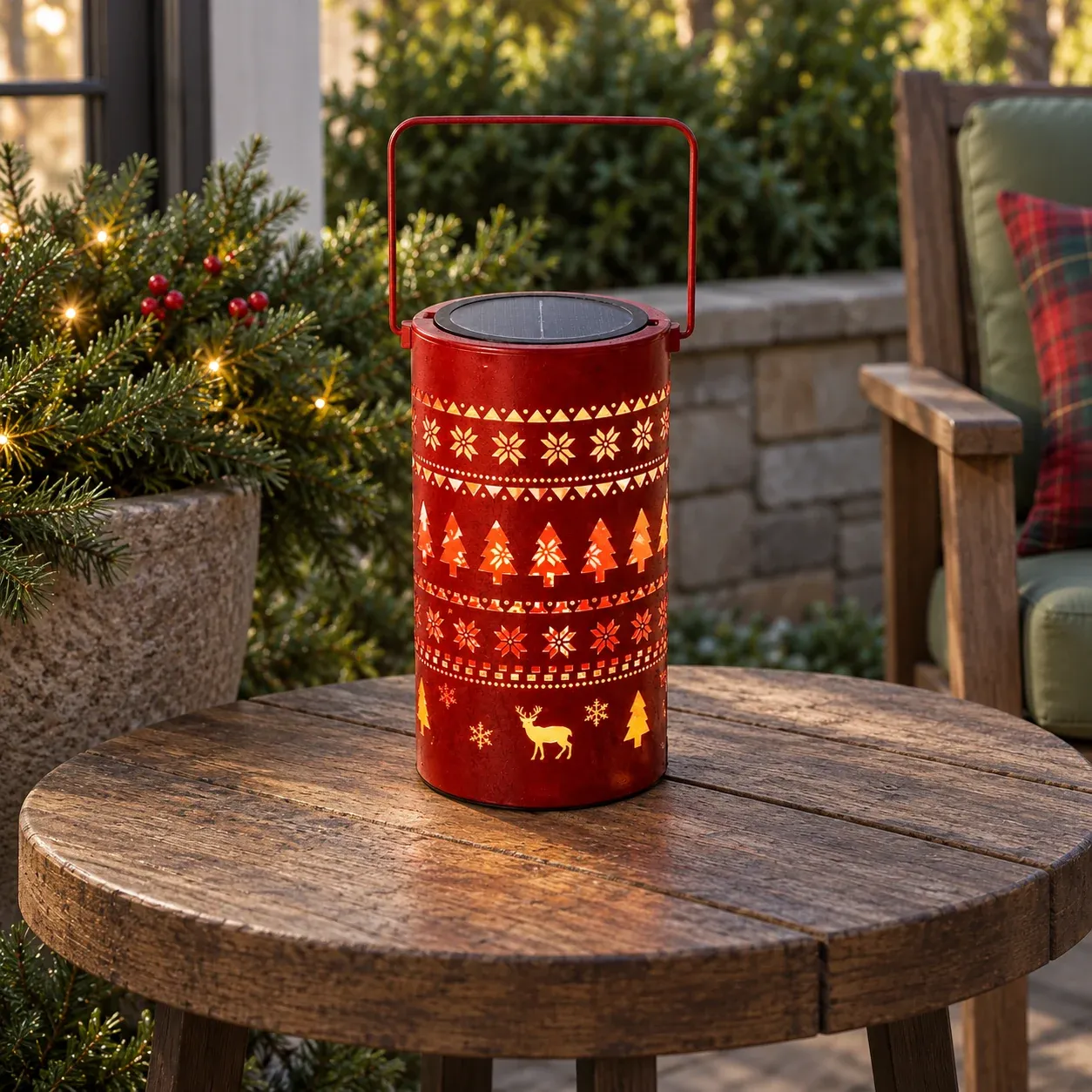 Hollis Christmas Lantern - Christmas tree pattern - in a furnished setting; other objects not included