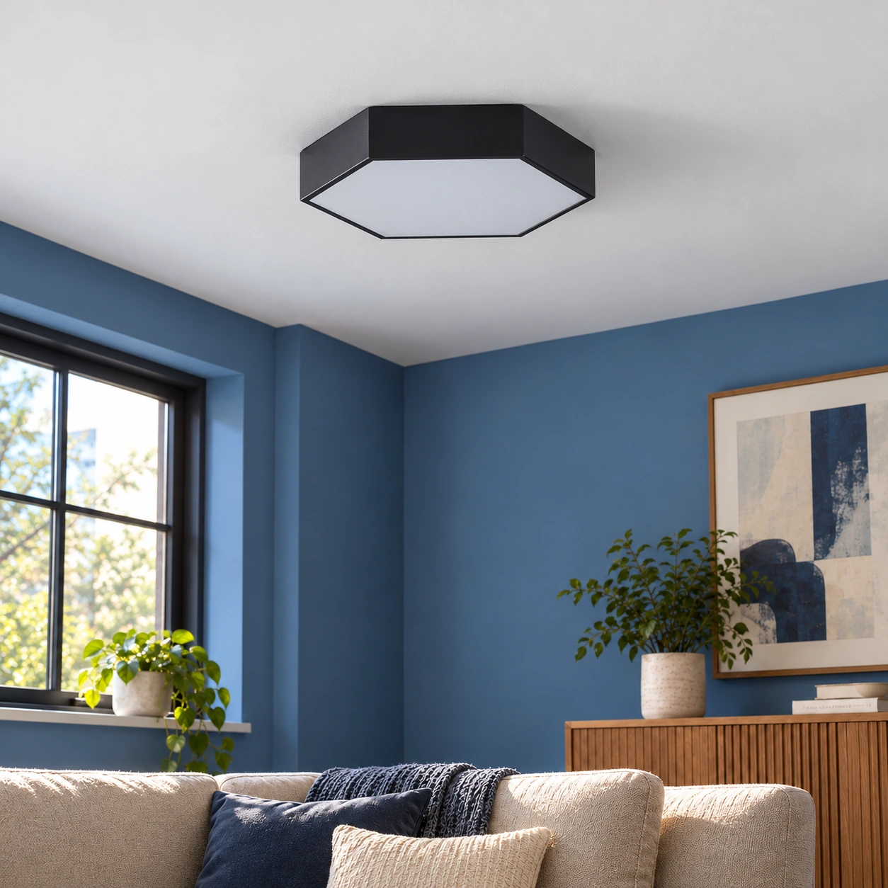 Lavinia Hexagon Ceiling Light — Black / Warm White — alternate